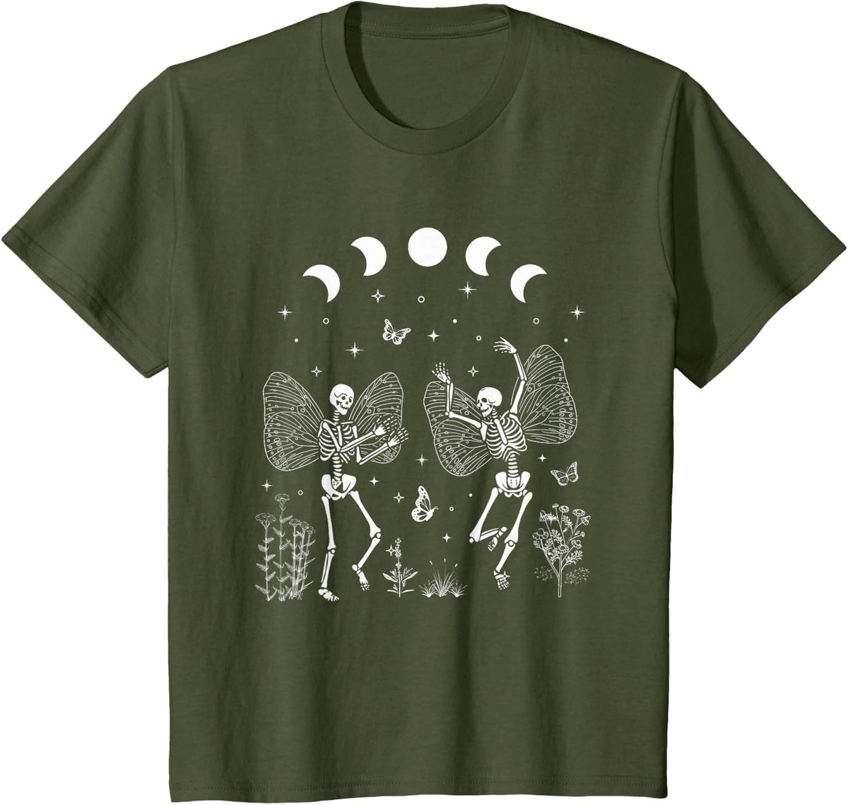 Fairy Grunge Fairycore Aesthetic Butterfly Skeleton Gothic T-Shirt - Olive Green