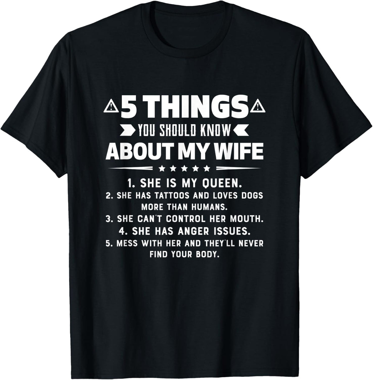 Mens 5 Things You Should Know About My Funny Wife Gift T-Shirt - Black