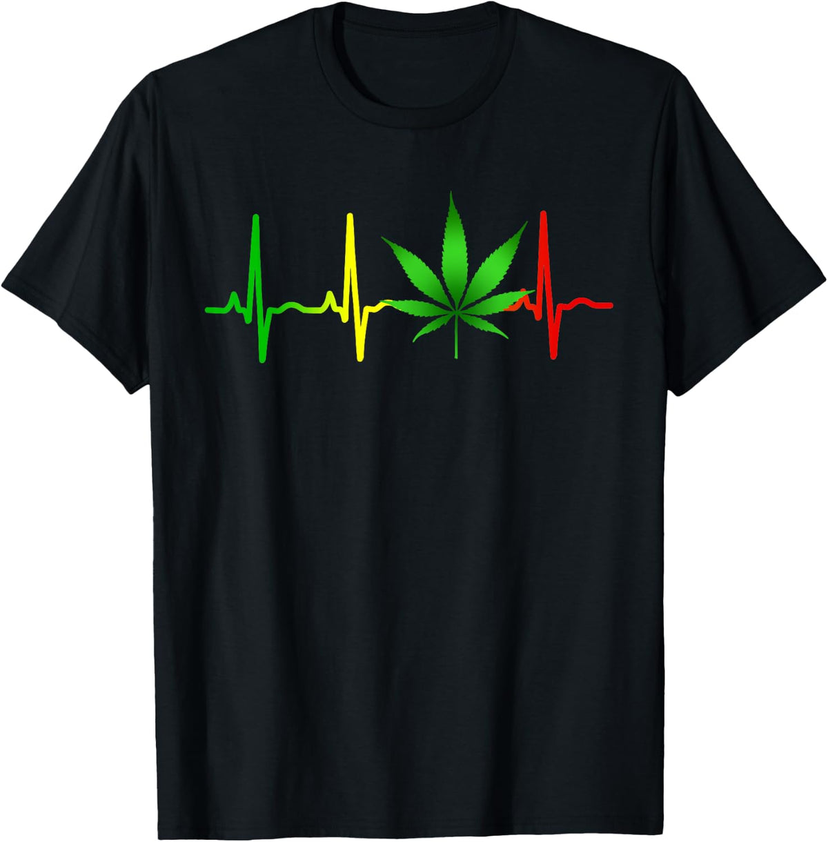 Reggae Music Marijuana Rastafari Weed Heartbeat T-Shirt - Black