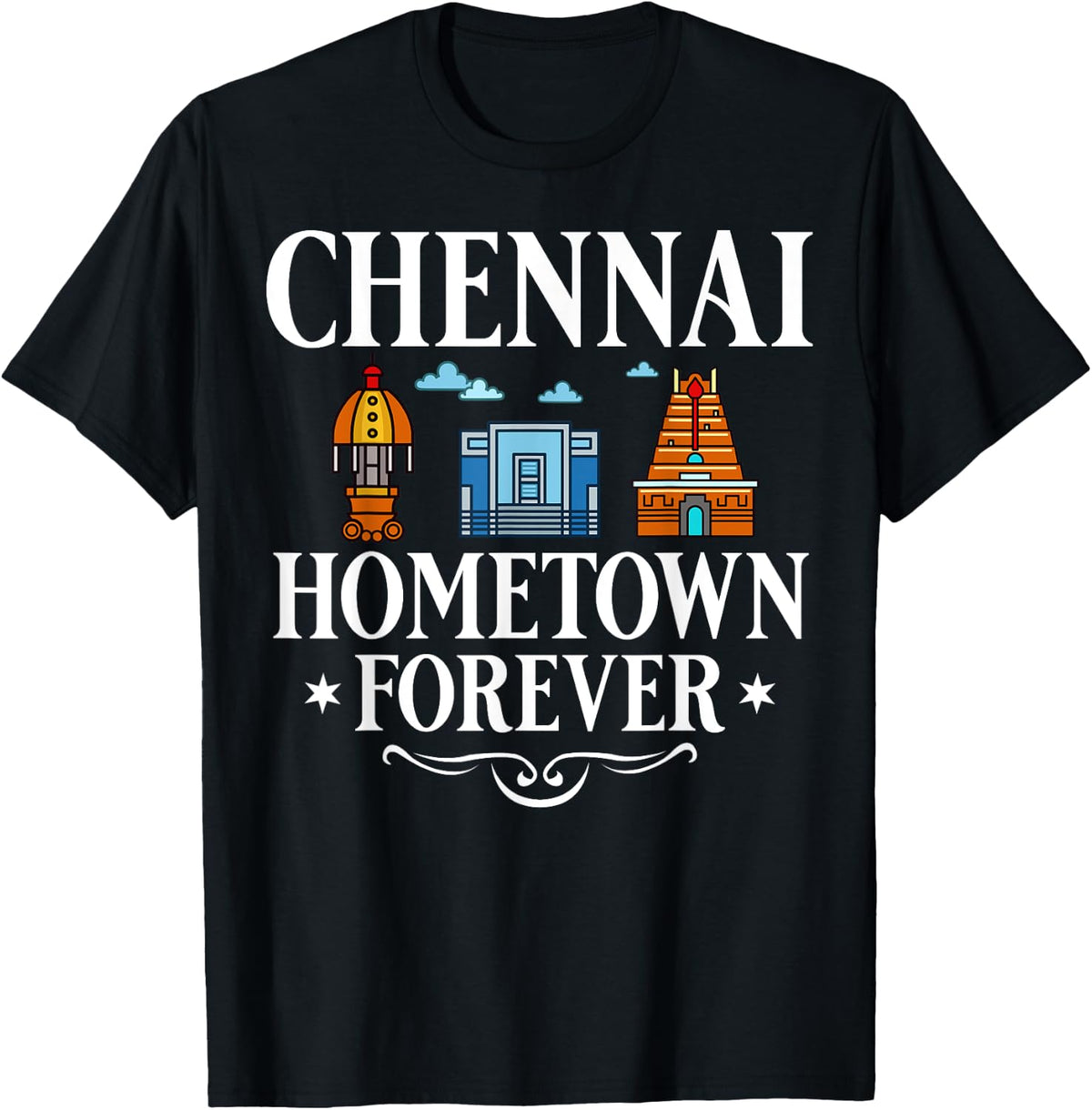Chennai India City Skyline Map Travel T-Shirt - Black