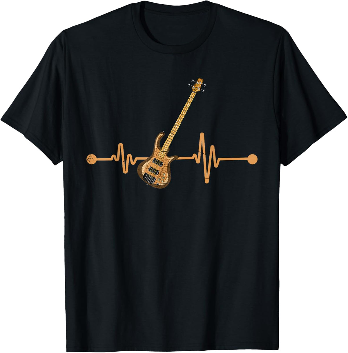 Bass Guitar Player Heartbeat Musical Instrument Bass Guitar T-Shirt Small - Black