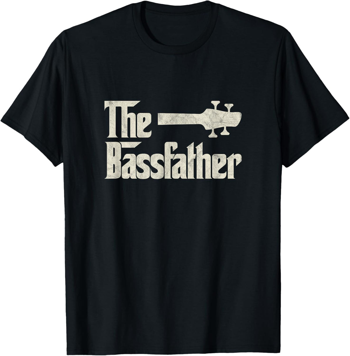 The Bassfather - Distressed Bass Player Dad Fathers Day T-Shirt - Black