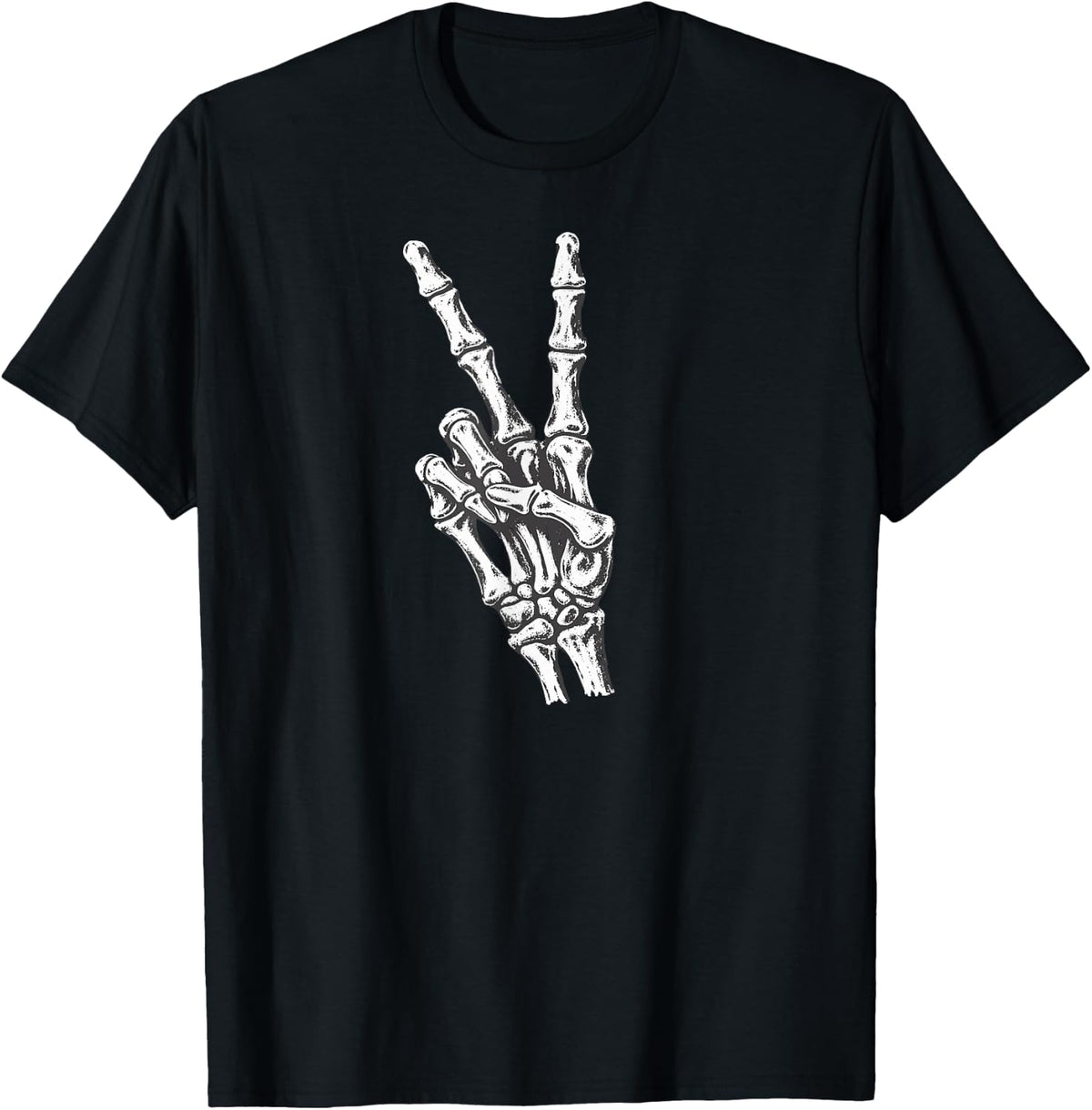 Cute Skeleton Hand Matching I Come in Peace Halloween Couple T-Shirt - Black