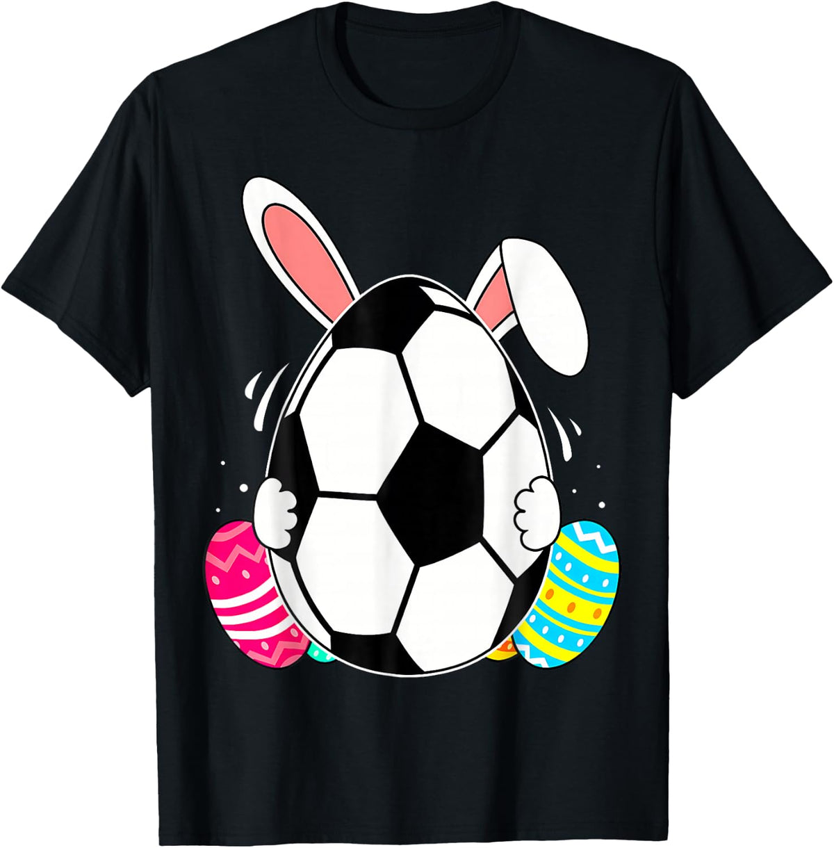 Funny Soccer Ball With Bunny Ears Easter Day Men Boys Kids T-Shirt - Black