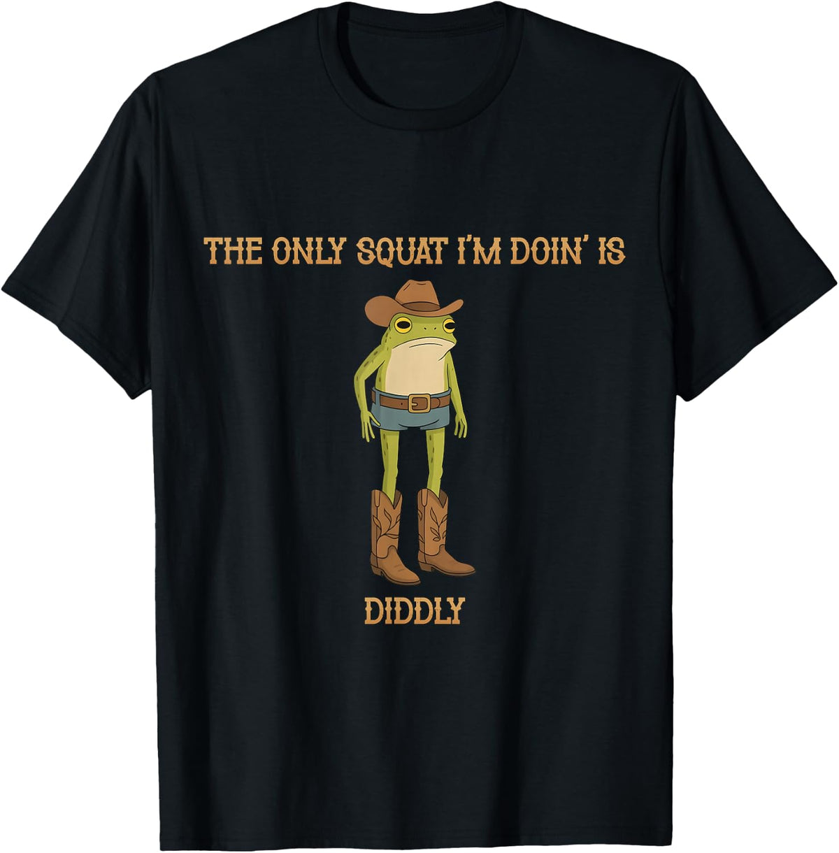 Vintage Funny The Only Squat I'm Doing is Diddly Frog Meme T-Shirt - Black