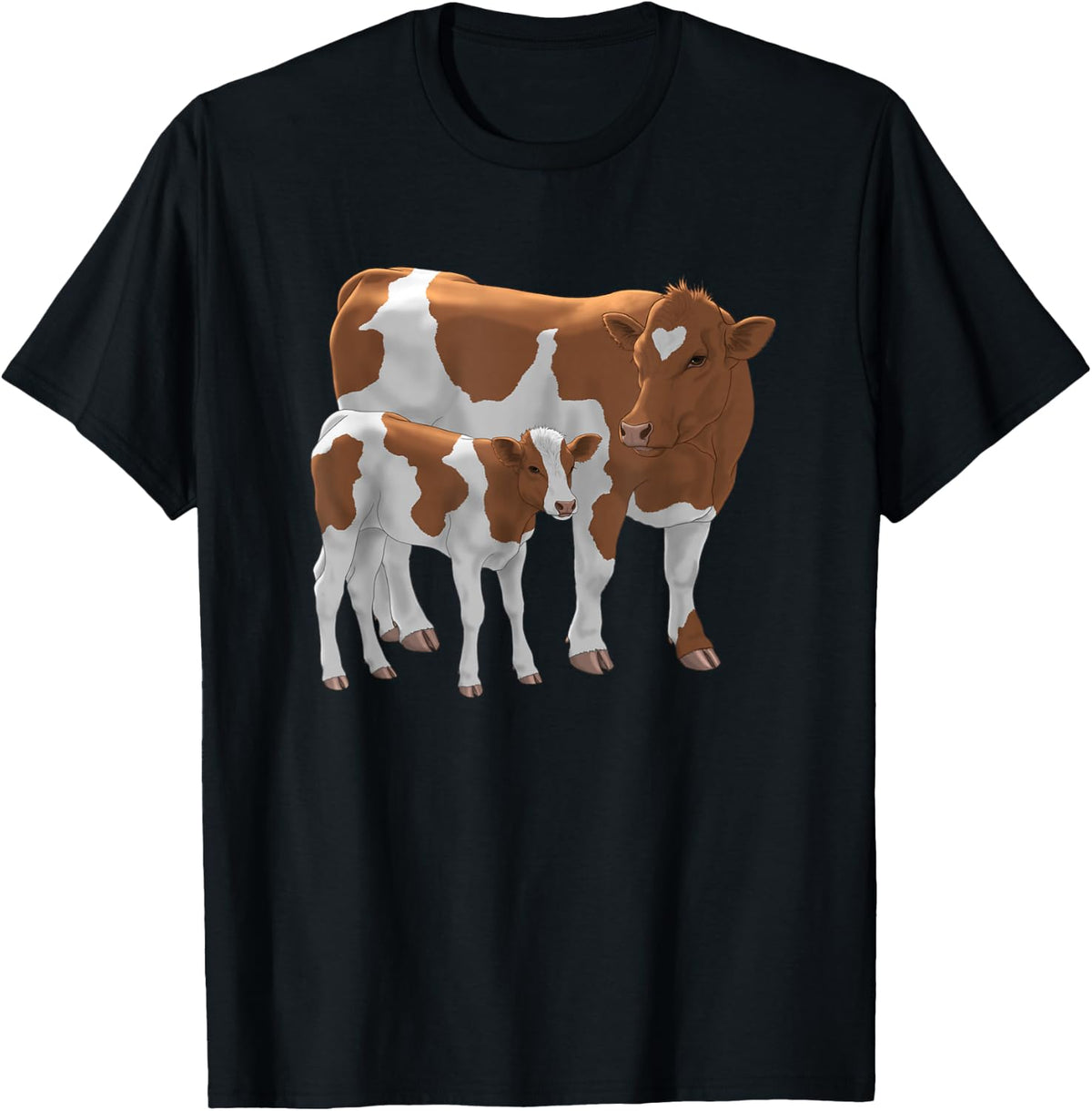 Guernsey Cow and Cute Calf Leather Brown & White T-Shirt - Black