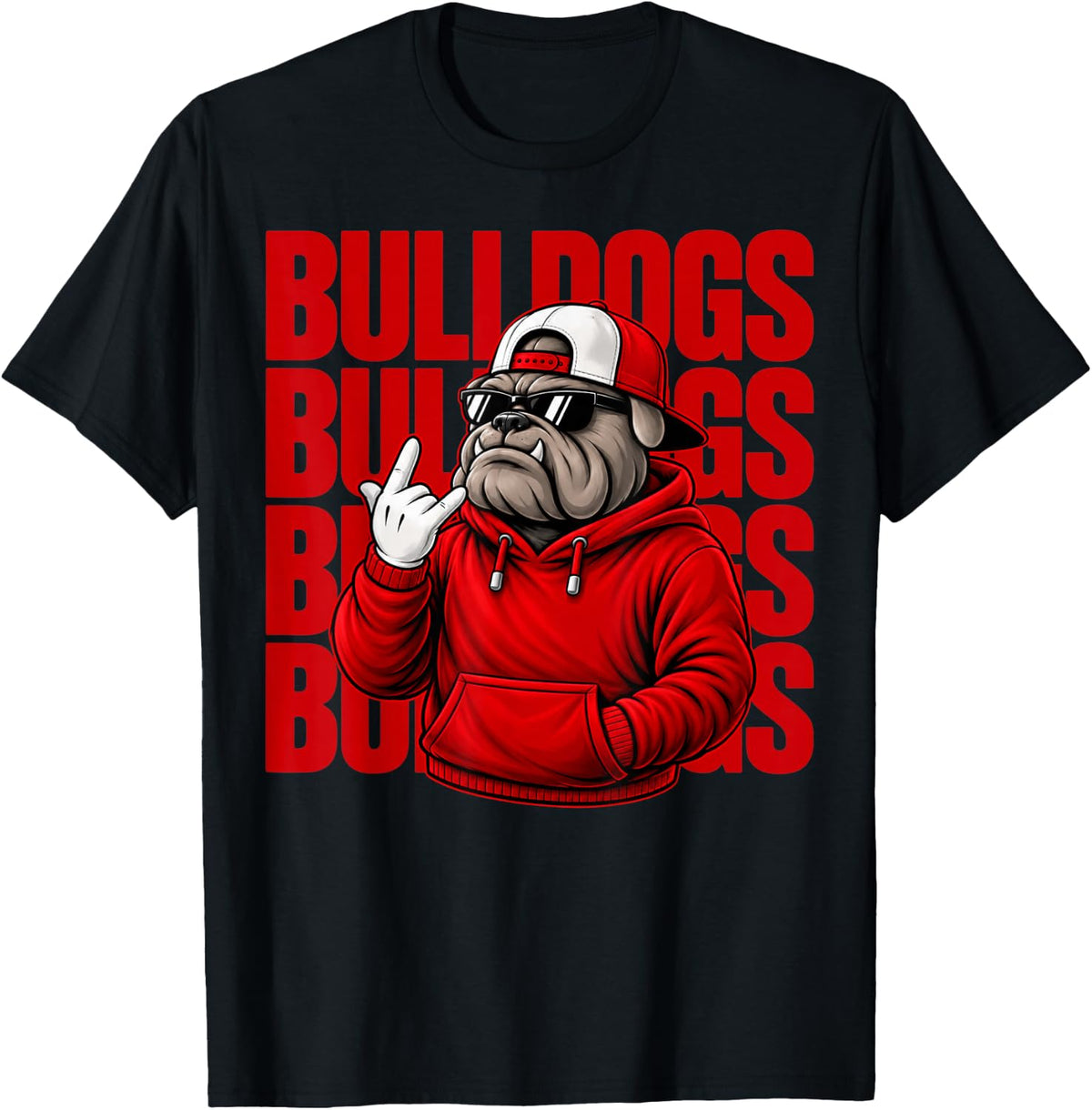 Funny Retro Bulldogs Boys Women Men Girls Kids Teen Youth T-Shirt - Black