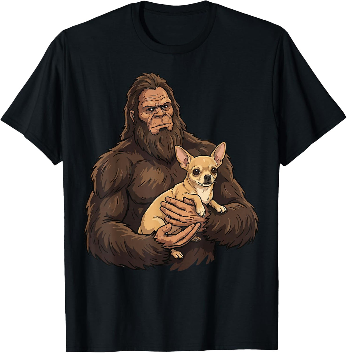 Bigfoot Holding Chihuahua Shirt Funny Sasquatch Dog Lover Tees T Shirts - Black