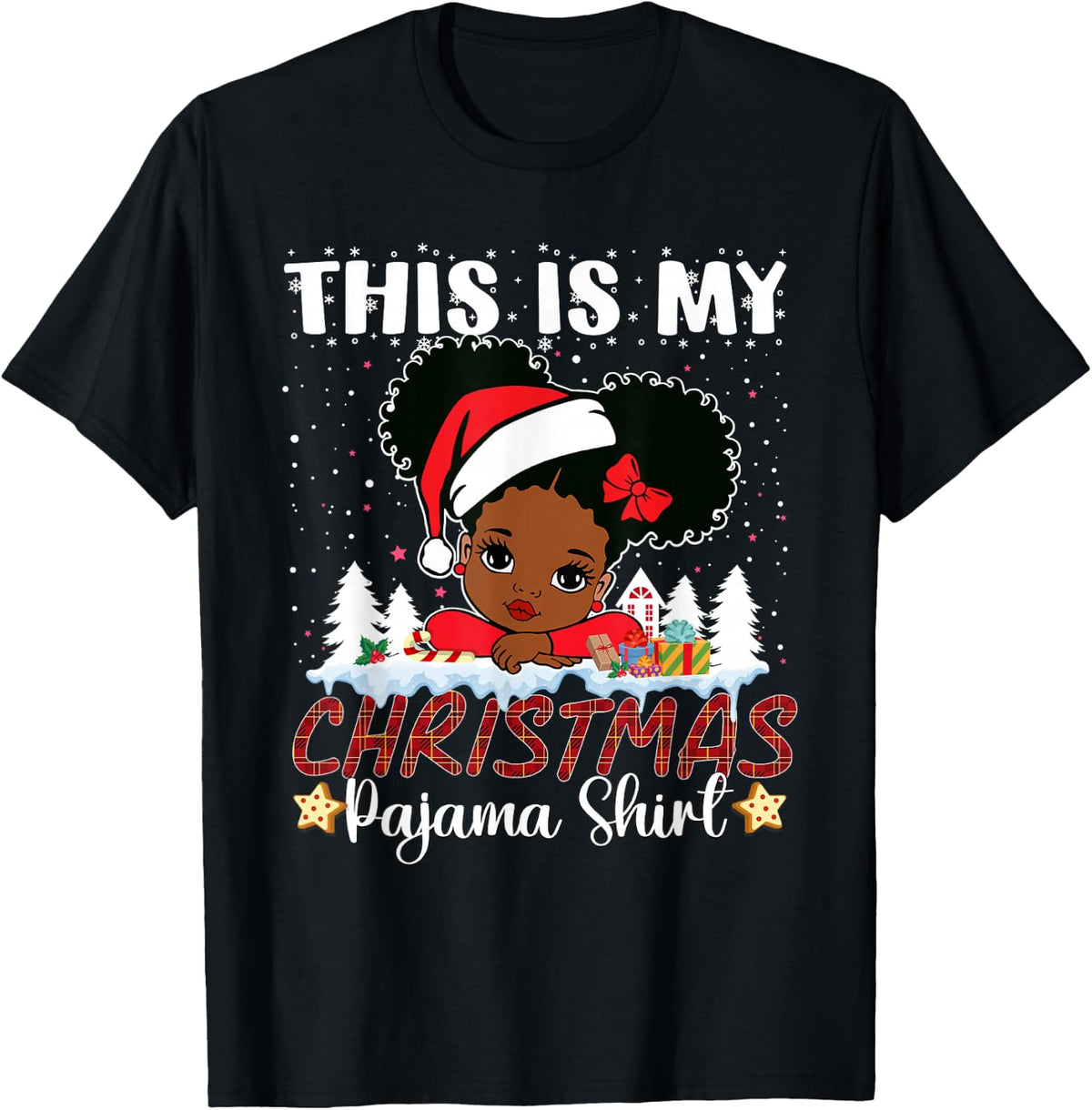 Cute This is My Christmas Pajama Black African American Girl T-Shirt - Black