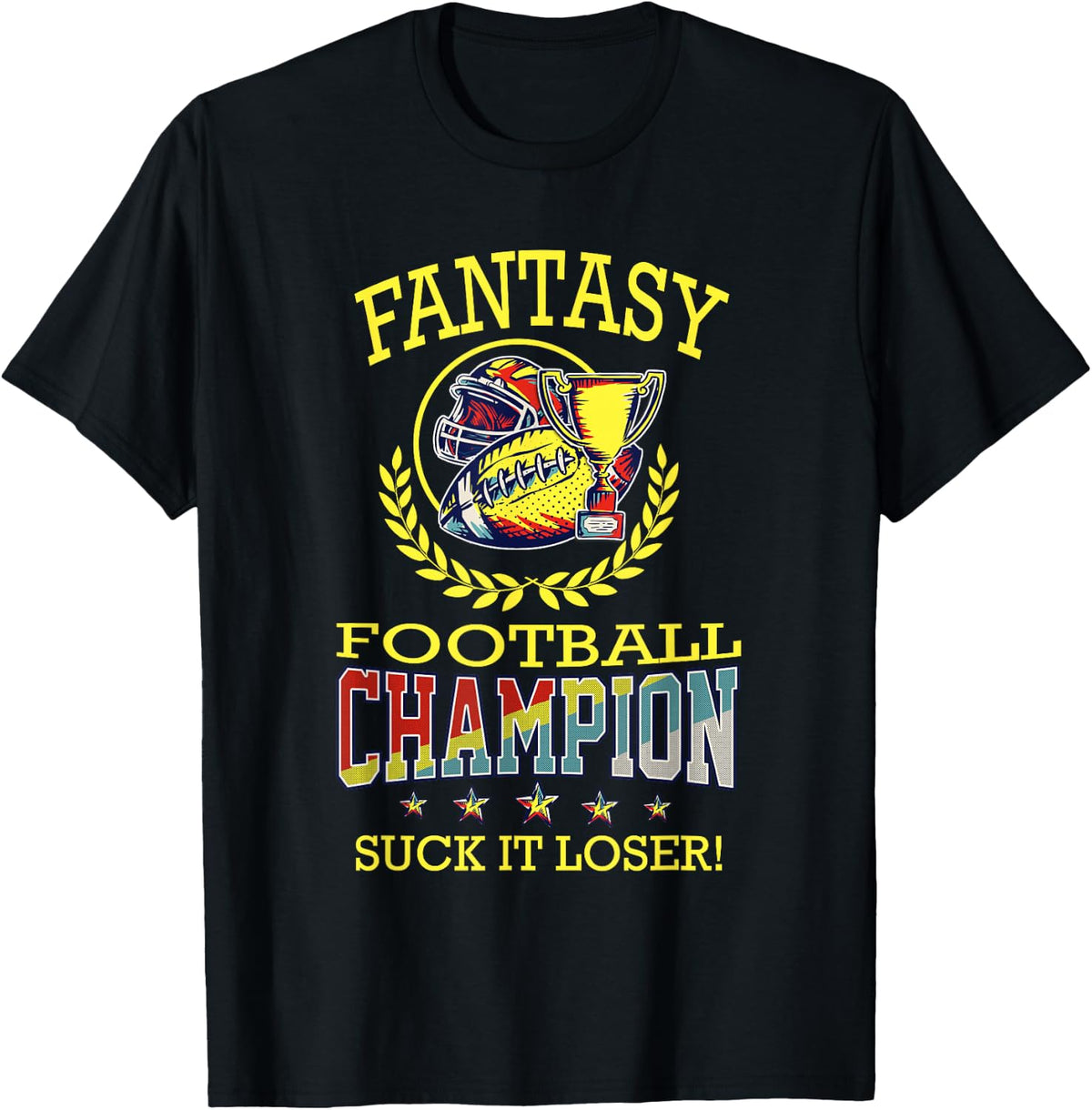 Fantasy Football Player Gift & Shirts Fantasy Football Champion T-Shirt - Black, Unisex, Short Sleeve, Letter Print, Crew