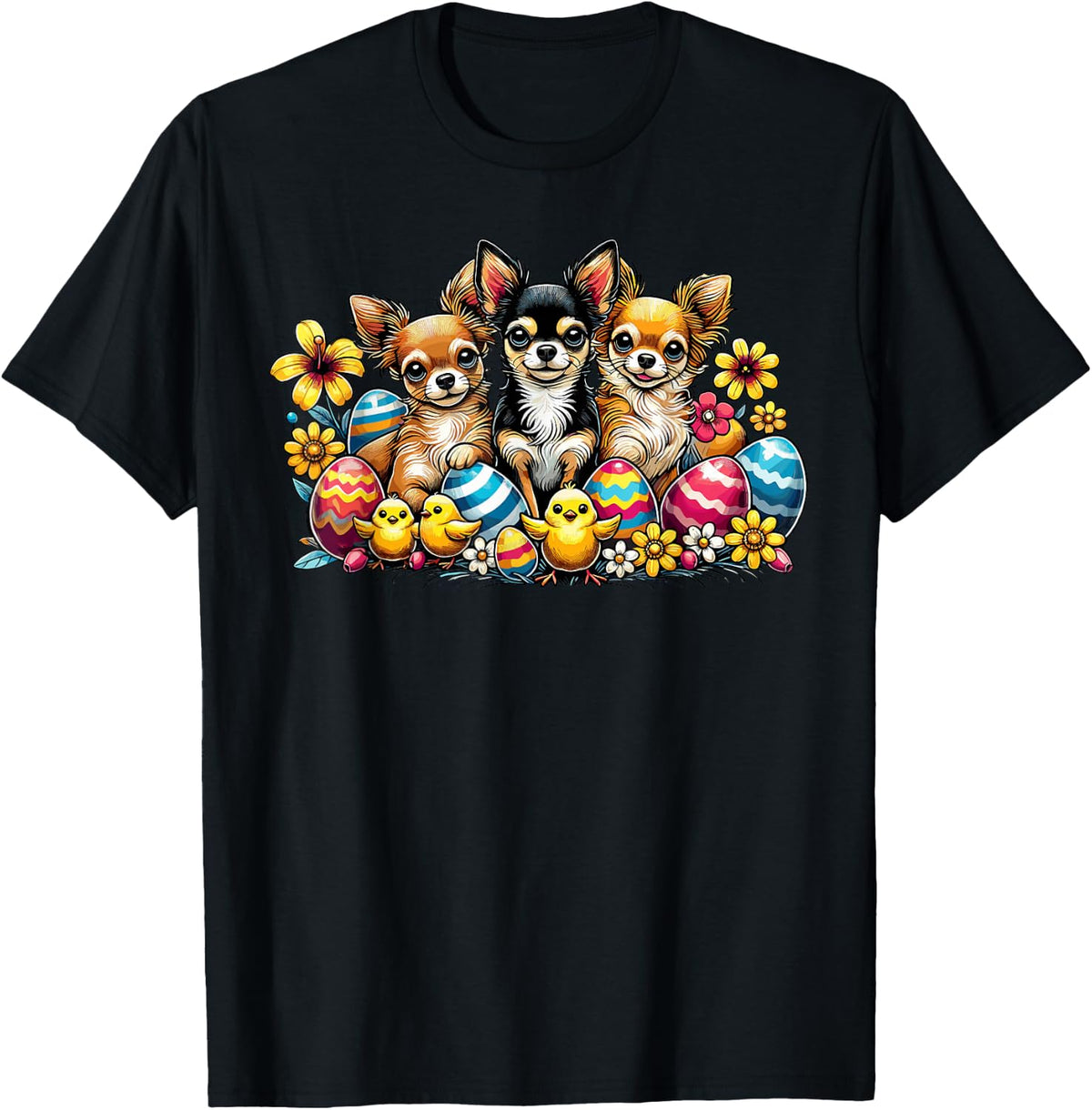 Cute Easter chihuahua Dogs Easter Eggs Baby Chicks Dog T-Shirt - Black