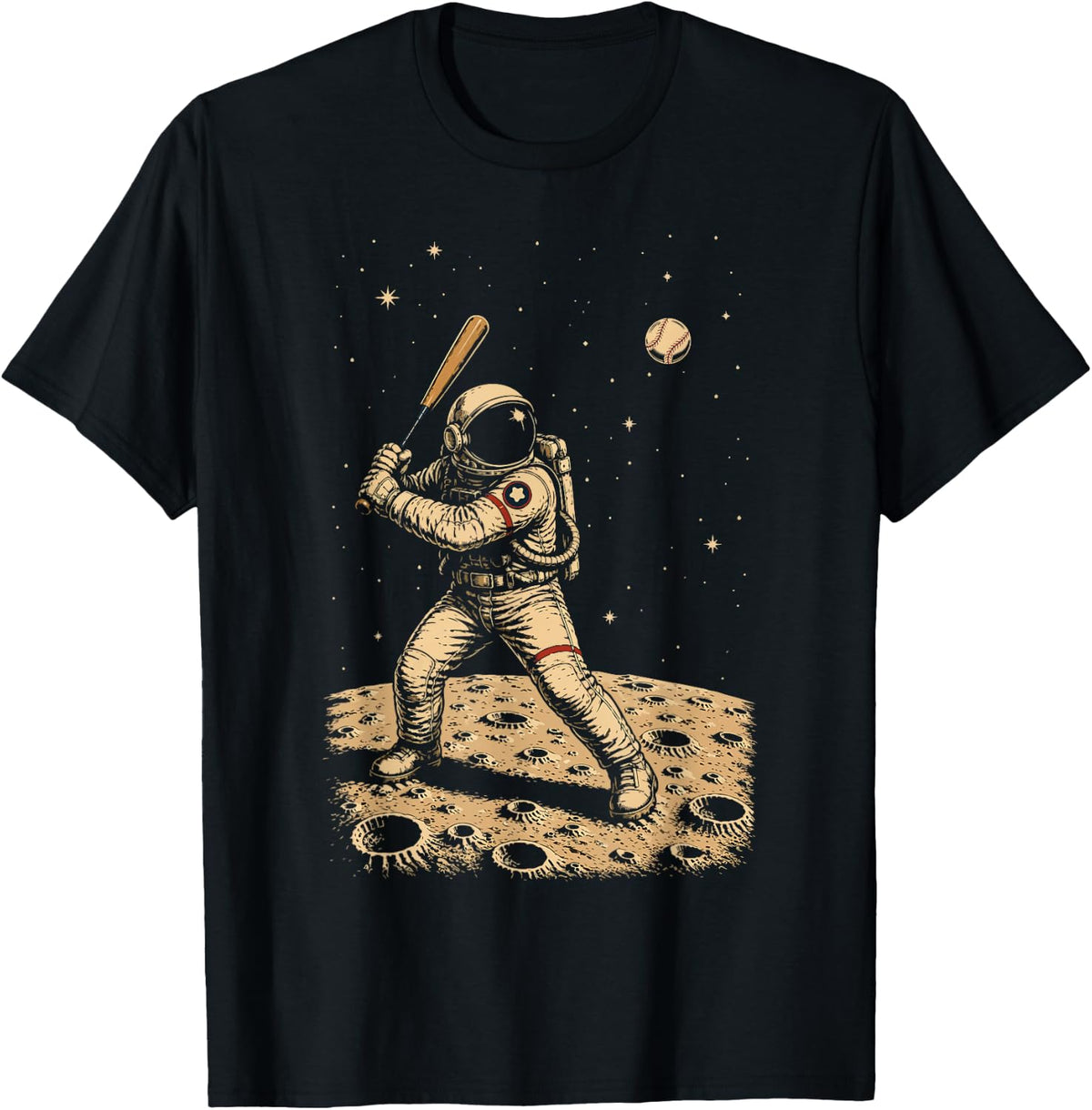 Space Baseball Astronaut Player Cosmic Sports T-Shirt - Black