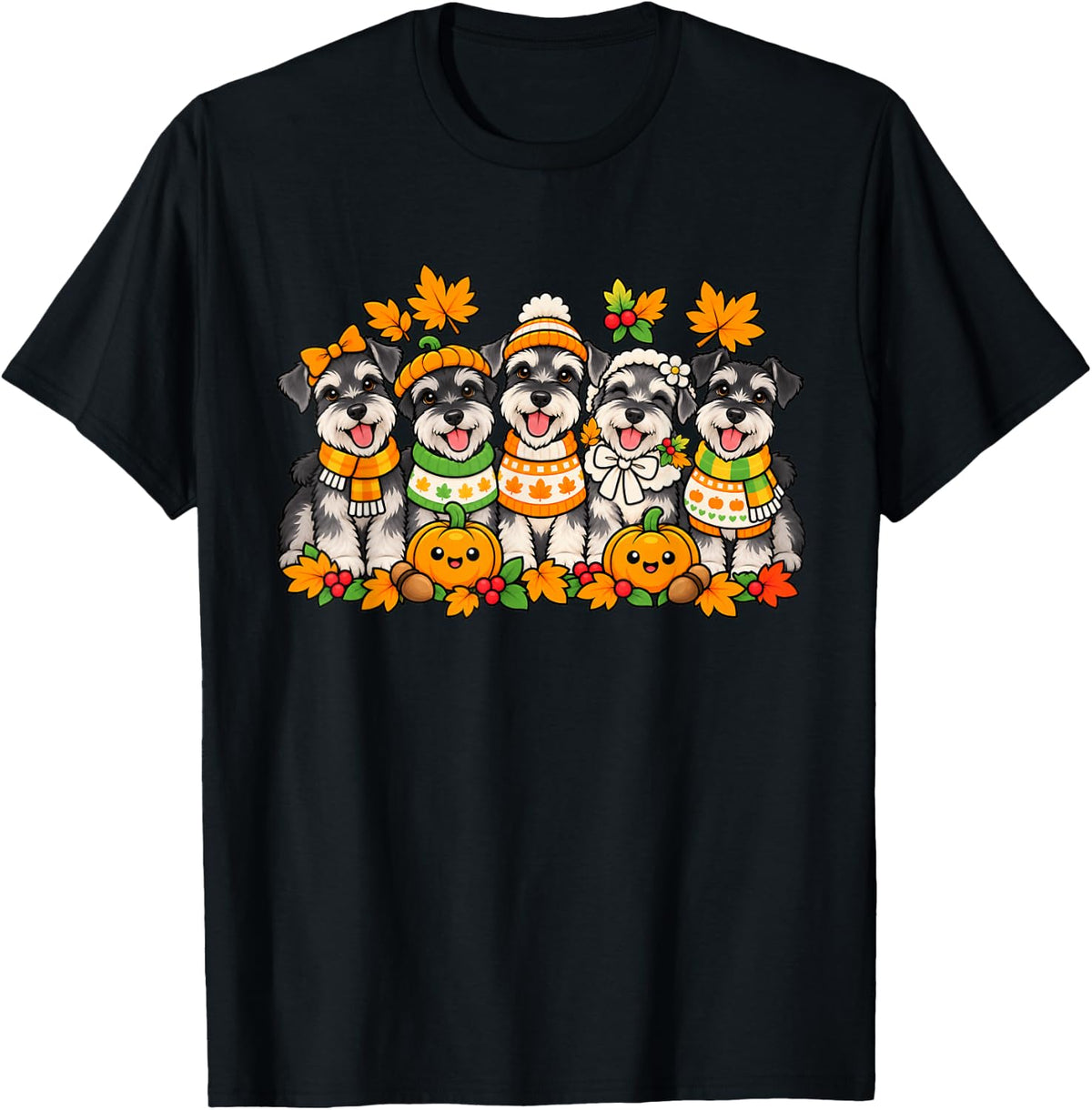 Miniature Schnauzer Dog Pumpkin Coffee Fall Autumn Halloween T-Shirt - Black