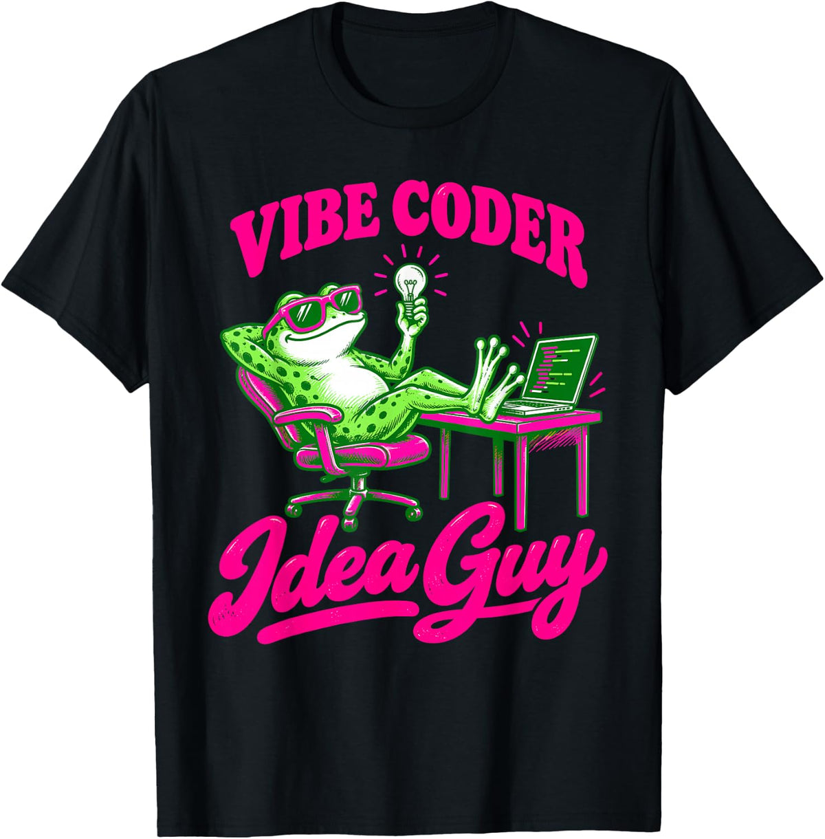 Vibe Coder Idea Guy Vibe Coding Funny Frog T-Shirt - Black