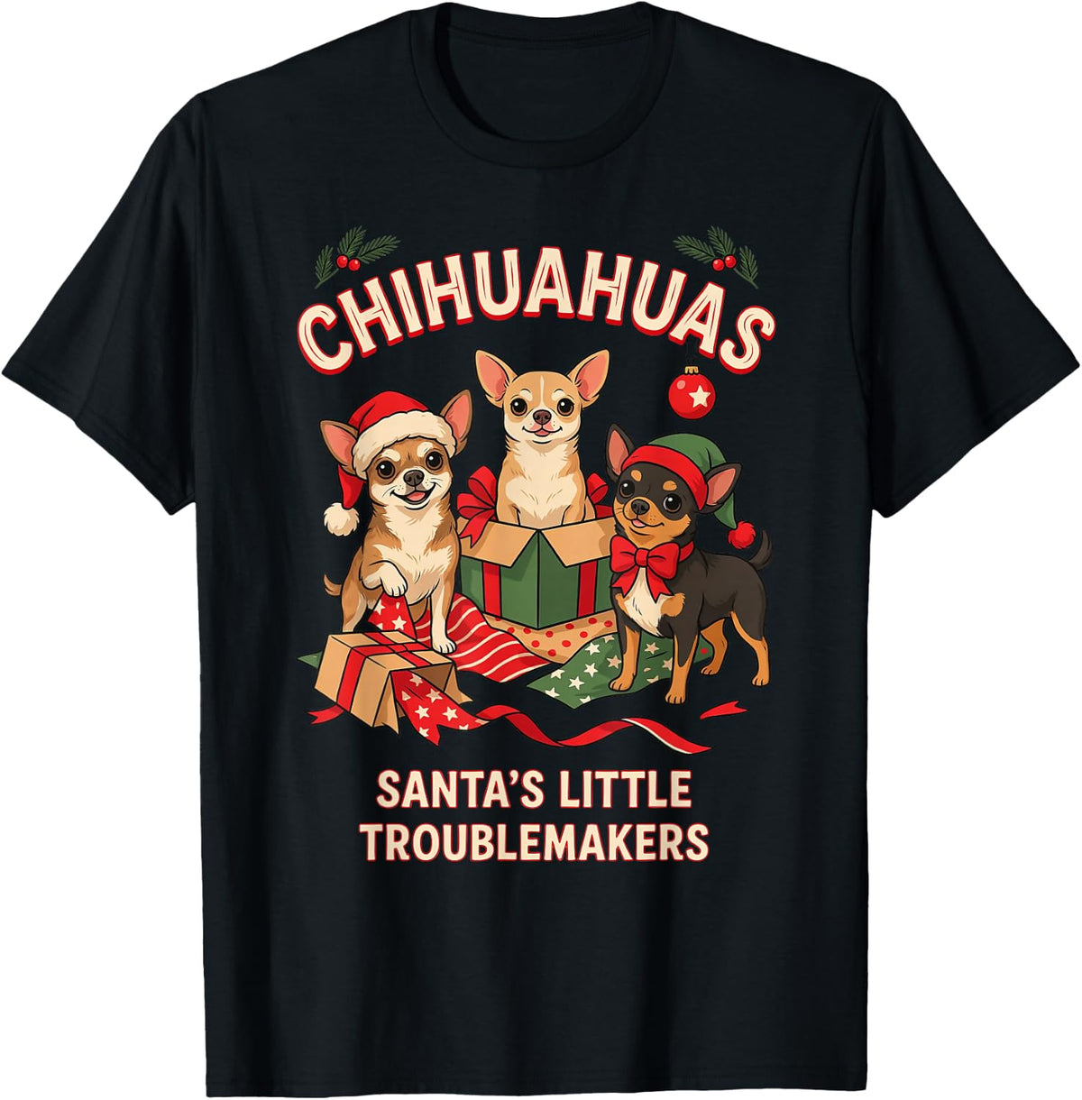 Chihuahua Christmas Funny Holiday Chihuahua T-Shirt - Black