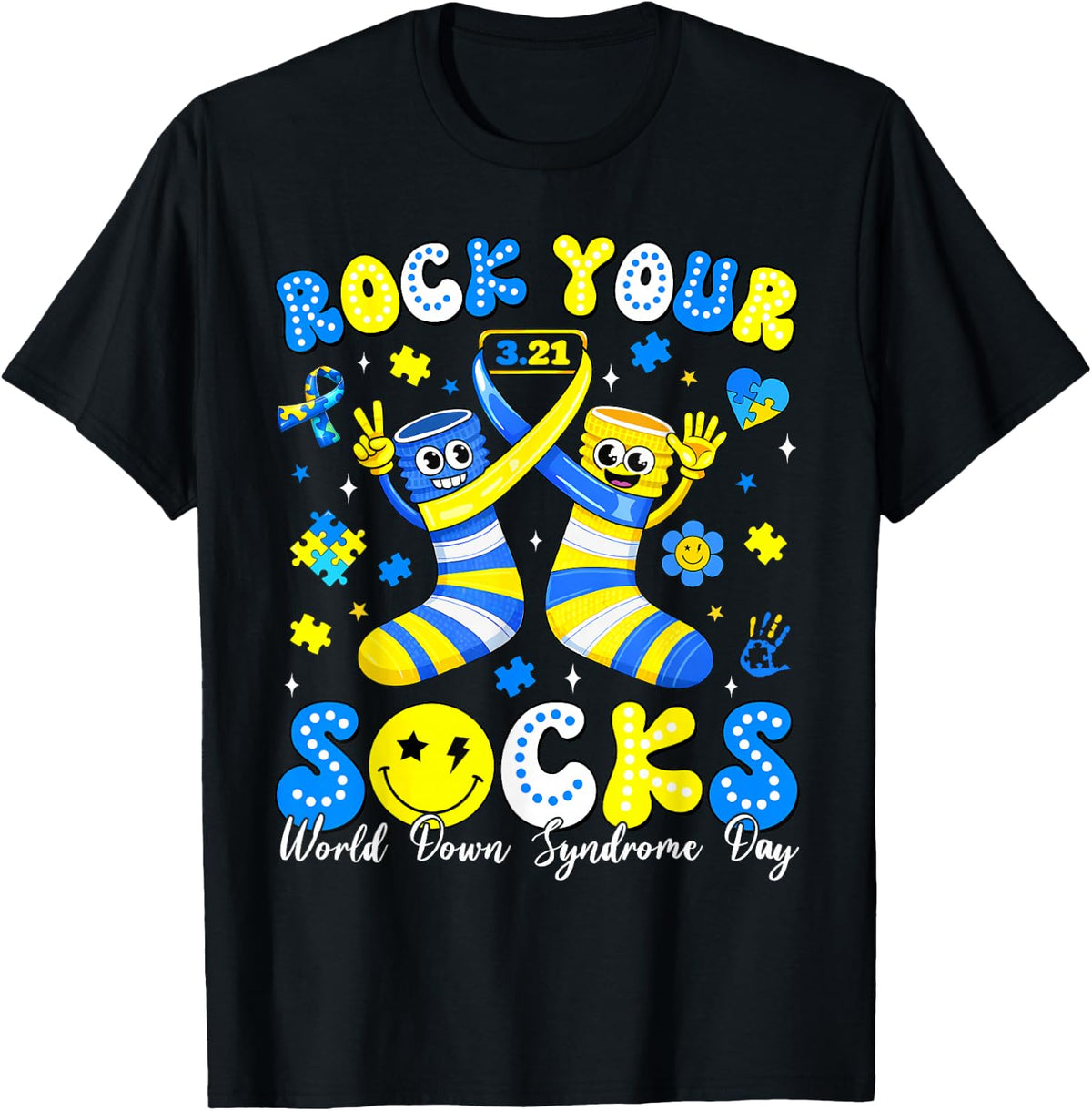 Rock Your Socks World Down Syndrome Awareness Day WDSD Kid T-Shirt - Black