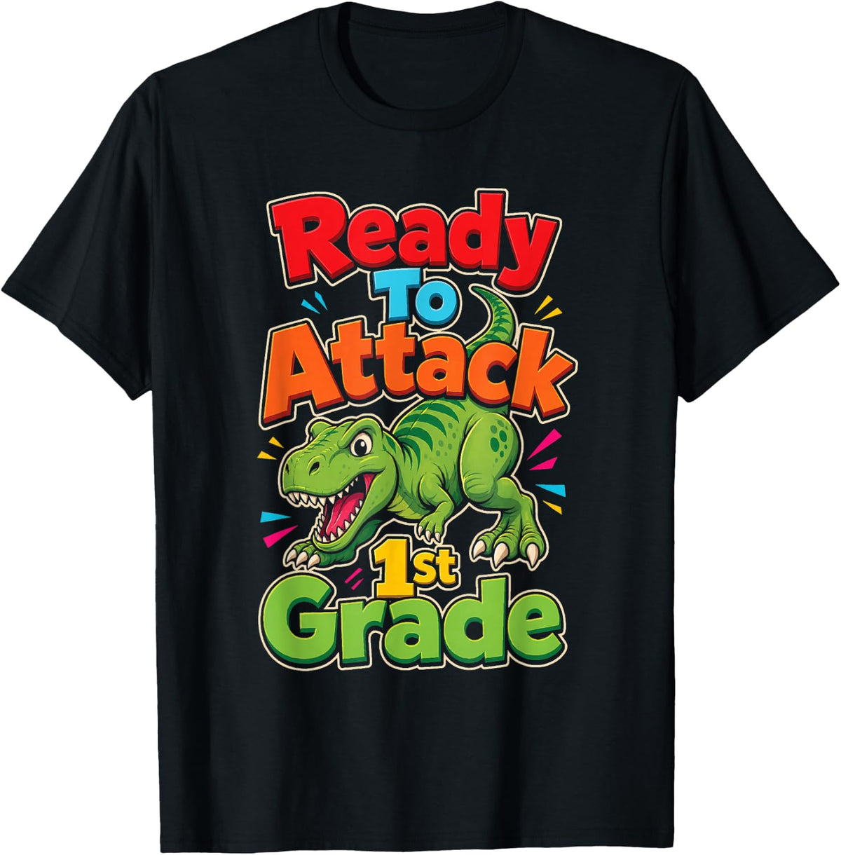 1st Grade Ready to Attack Dinosaur T Rex First Day Boys T-Shirt - Black
