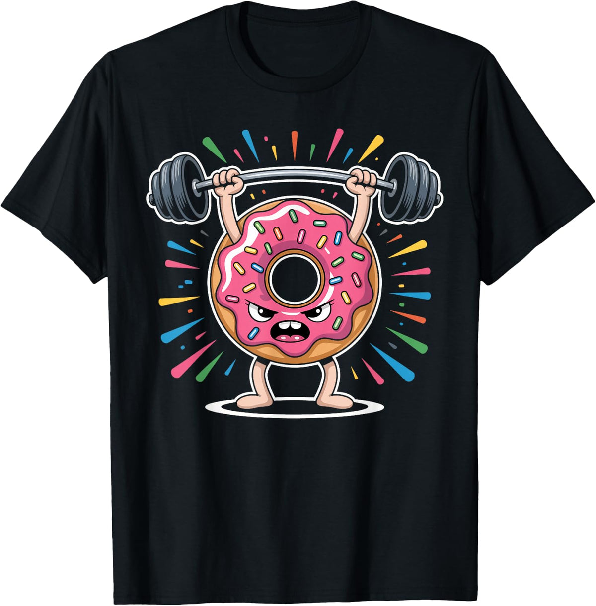 Funny Donut Weightlifting Gym Fitness Gifts for Men Women T-Shirt - Black