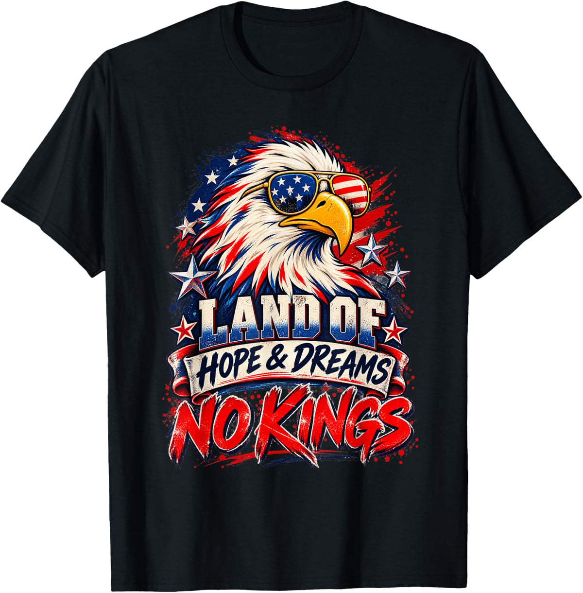Patriotic Bald Eagle American Freedom Democracy No Kings T-Shirt - Black