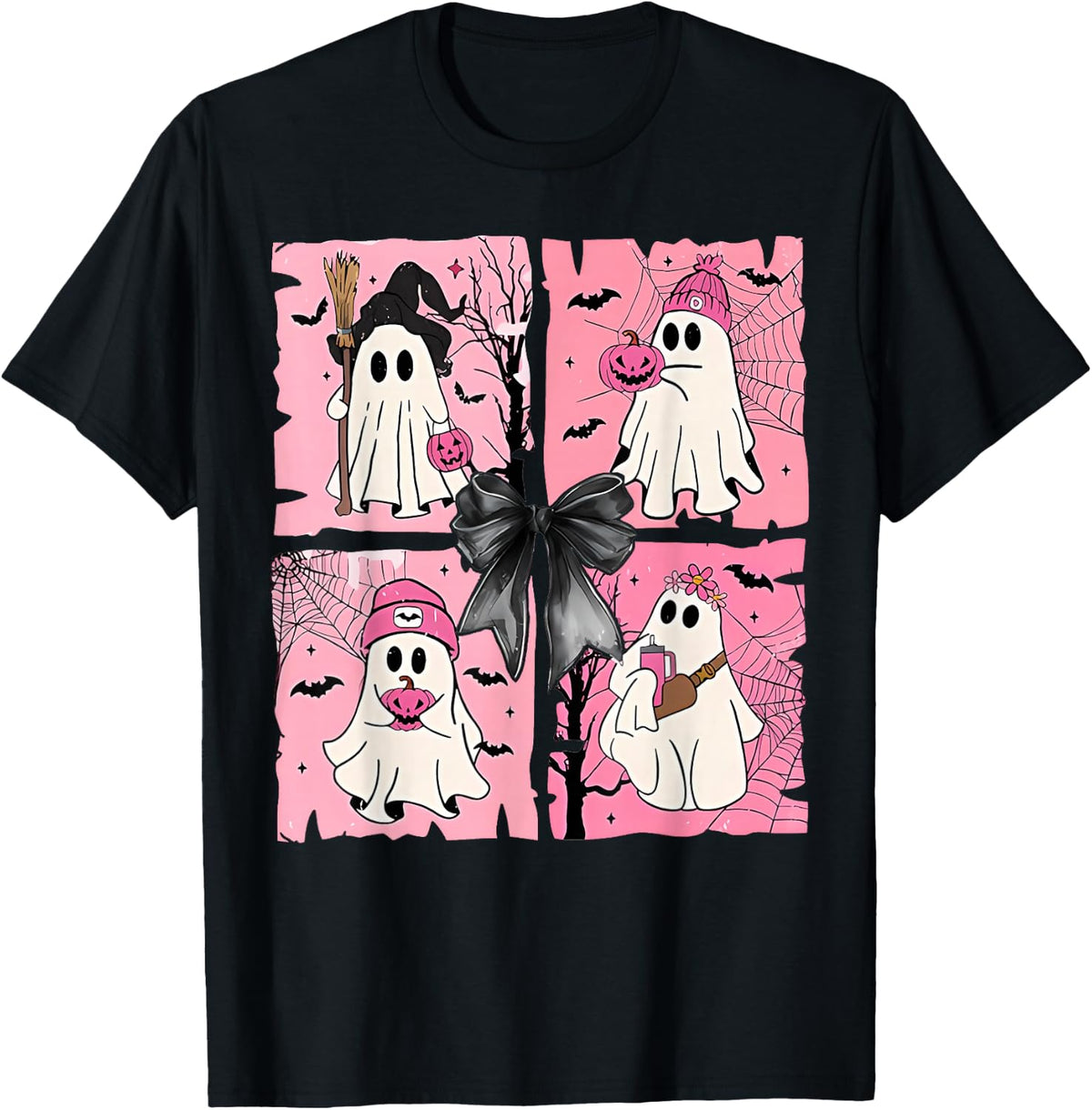 Cute Ghost Halloween Pink Spooky Squad for Everyone T-Shirt - Black