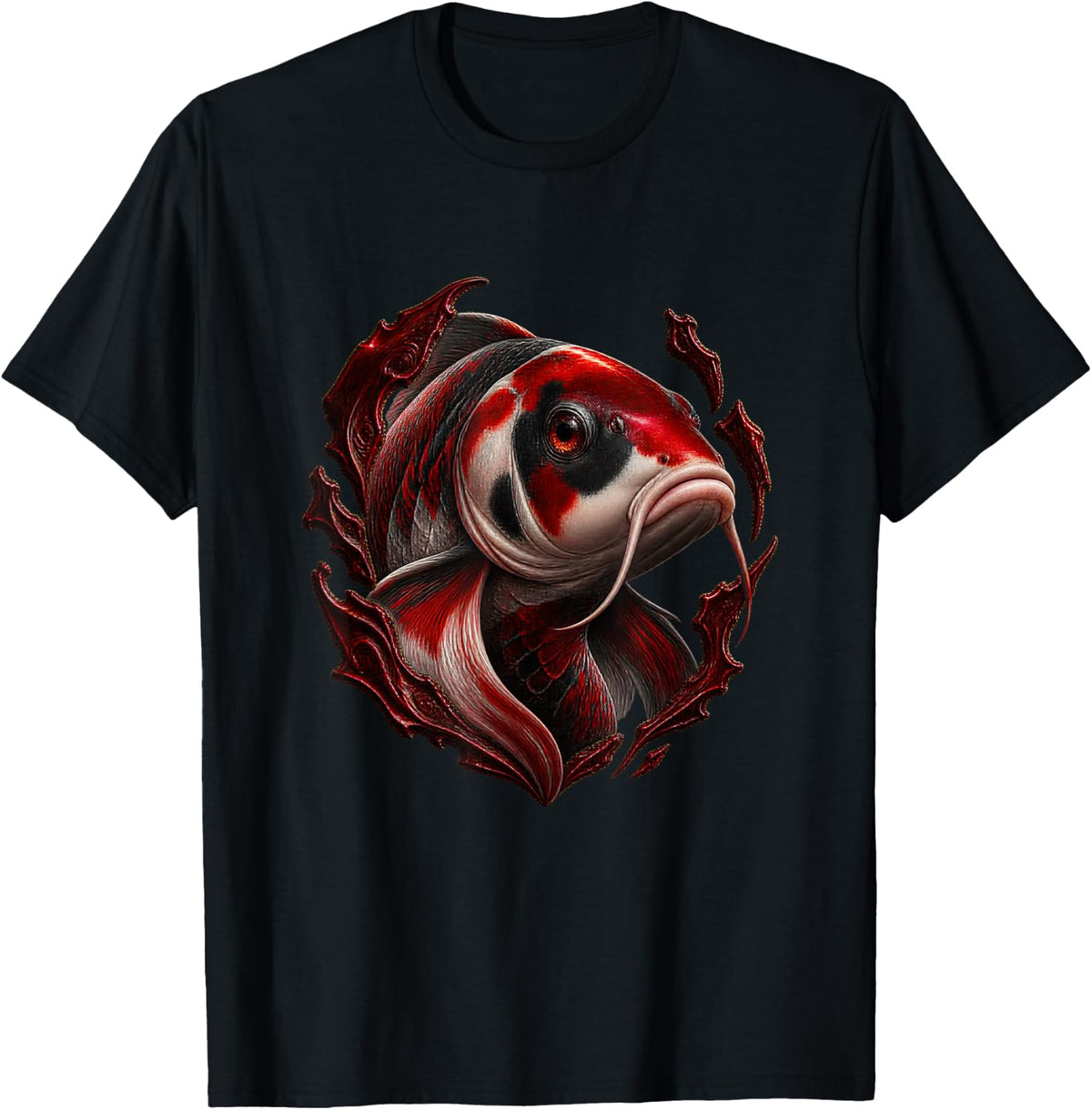 Koi Fish with Dark Red Fragments T-Shirt - Black