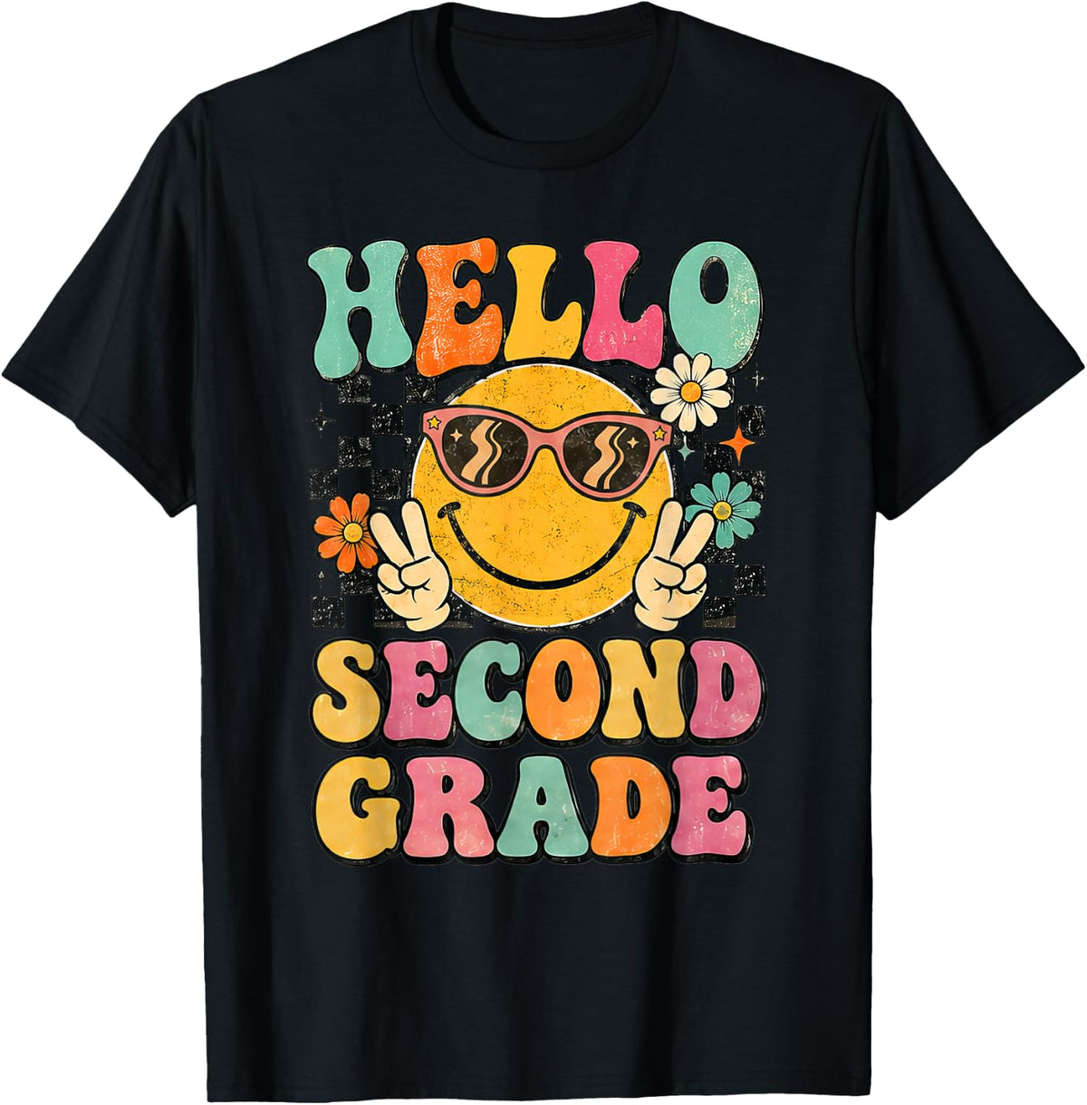 Hello Second Grade Groovy First Day of School 2nd Grade Team T-Shirt - Black
