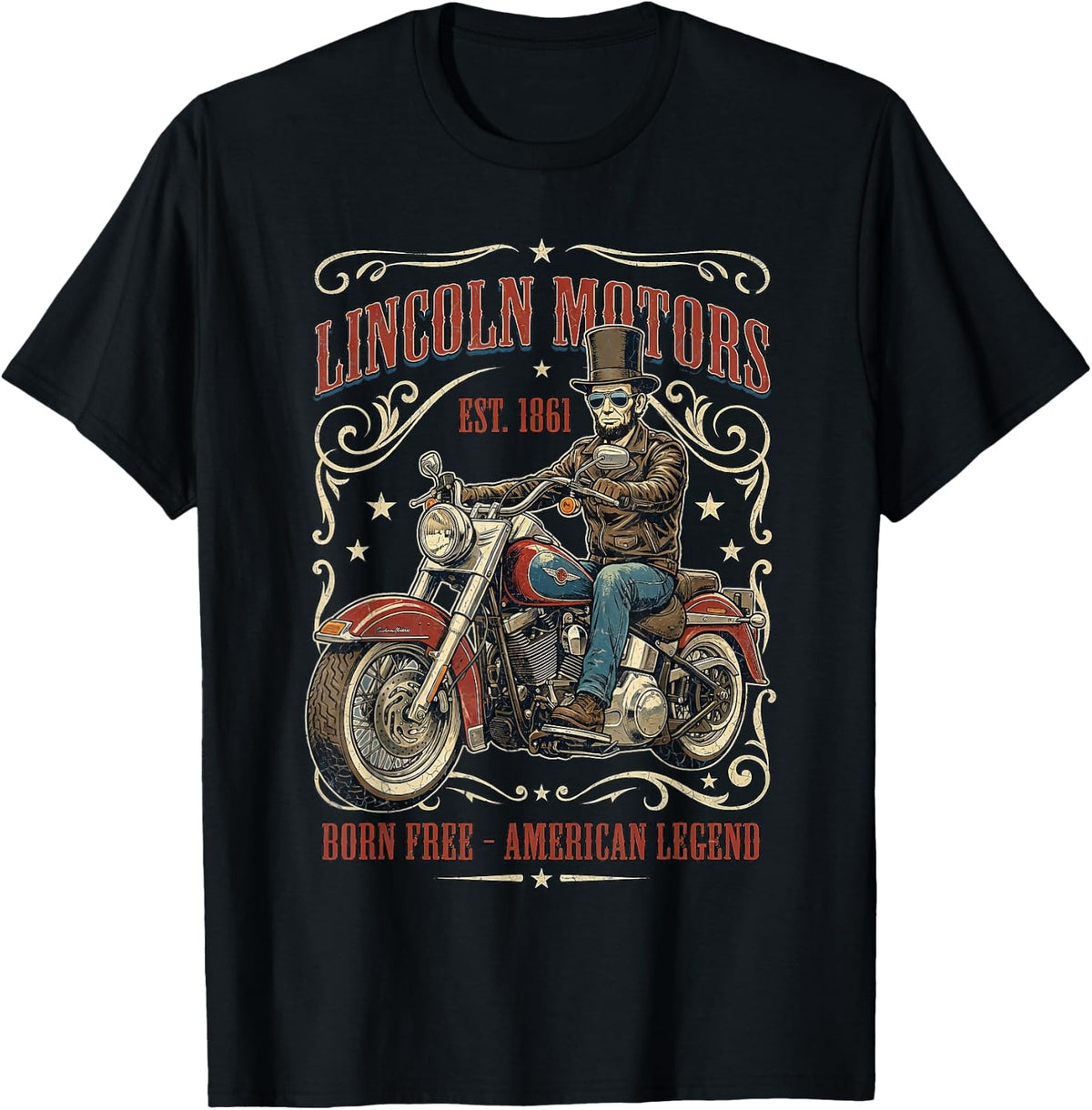 Vintage Abraham Lincoln Abe Lincoln Riding Motorcycle Men T-Shirt - Black