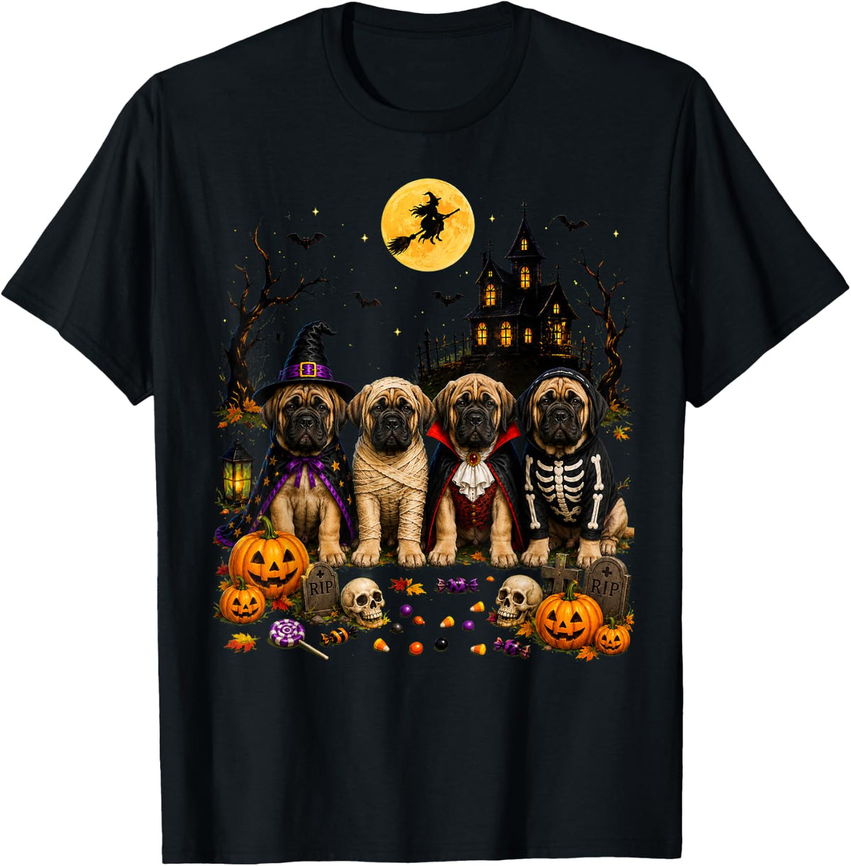 Dog Ghost Cute Mastiff Dressed As Ghost Funny Halloween T-Shirt - Black