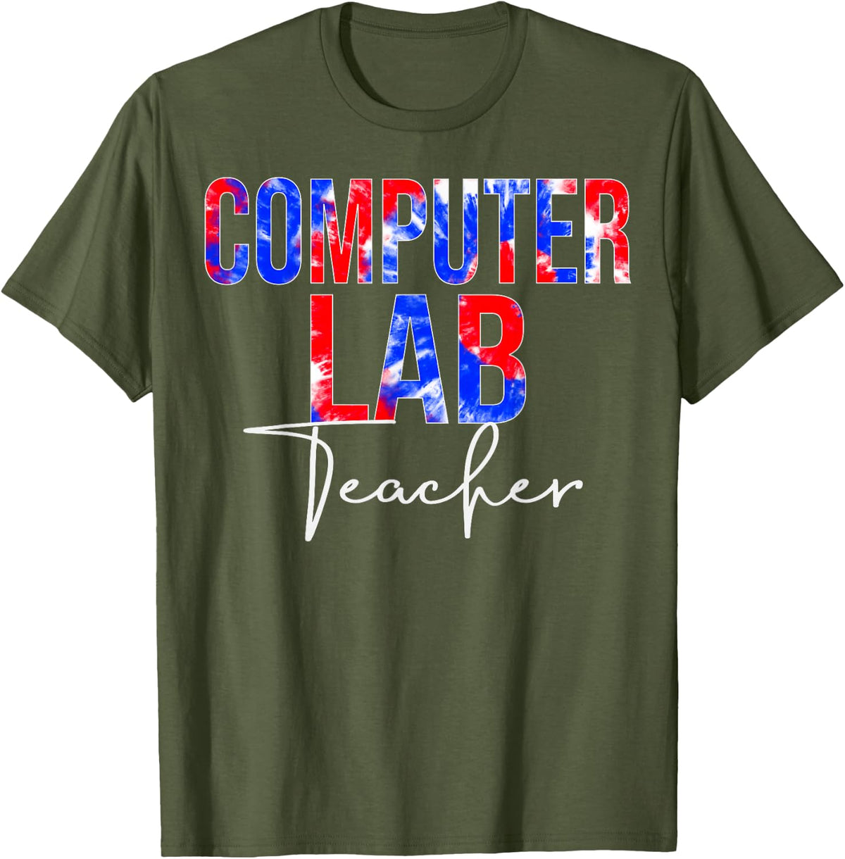 Computer Lab Teacher Tie Dye Back To School appreciation T-Shirt - Olive Green