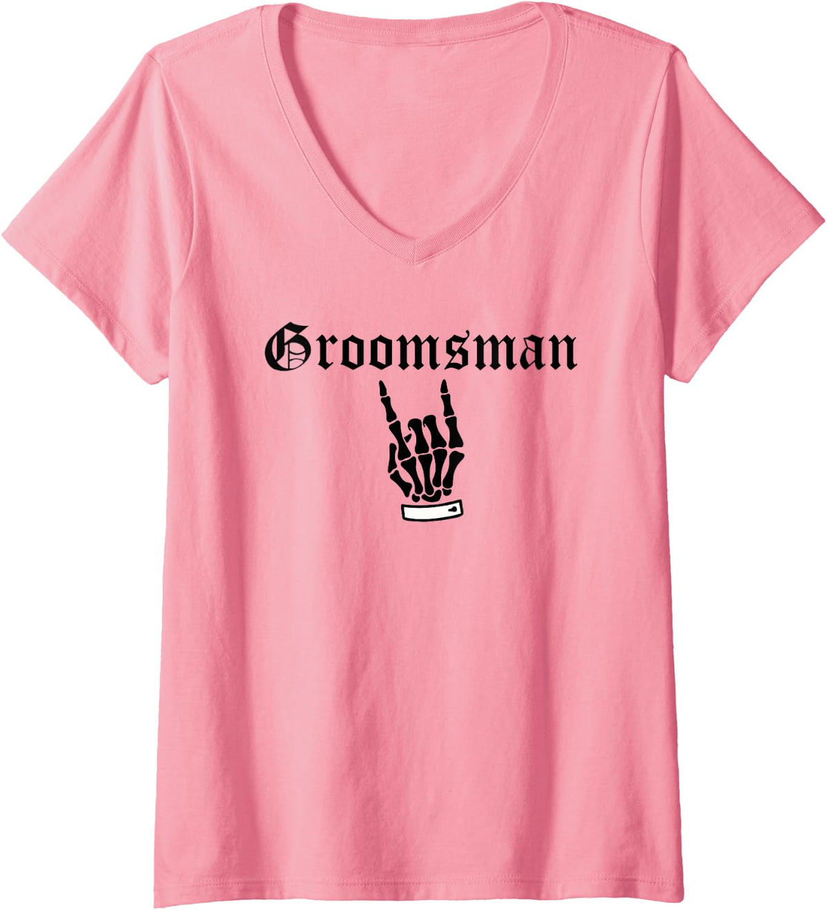Women's Groomsman Skull Roses Gothic Goth Bride Wedding V-Neck T-Shirt - Pink