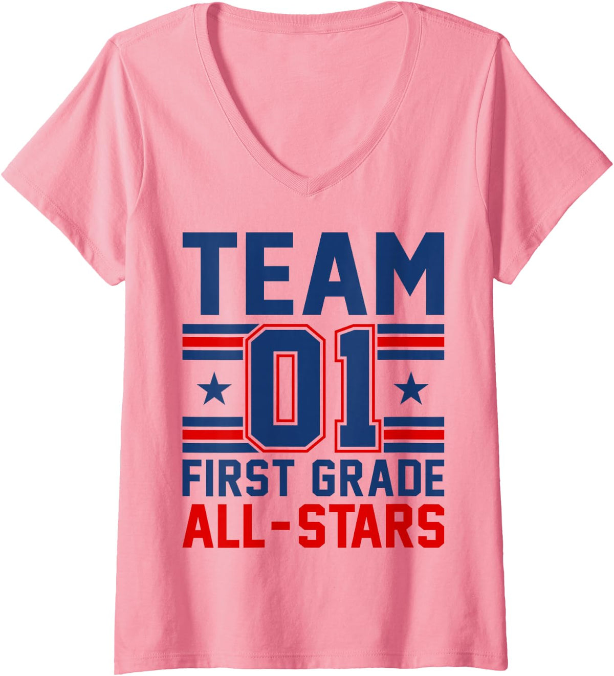 Women's Kids Sports 01 Team First Grade 1st Grade All Stars Jersey V-Neck T-Shirt - Pink