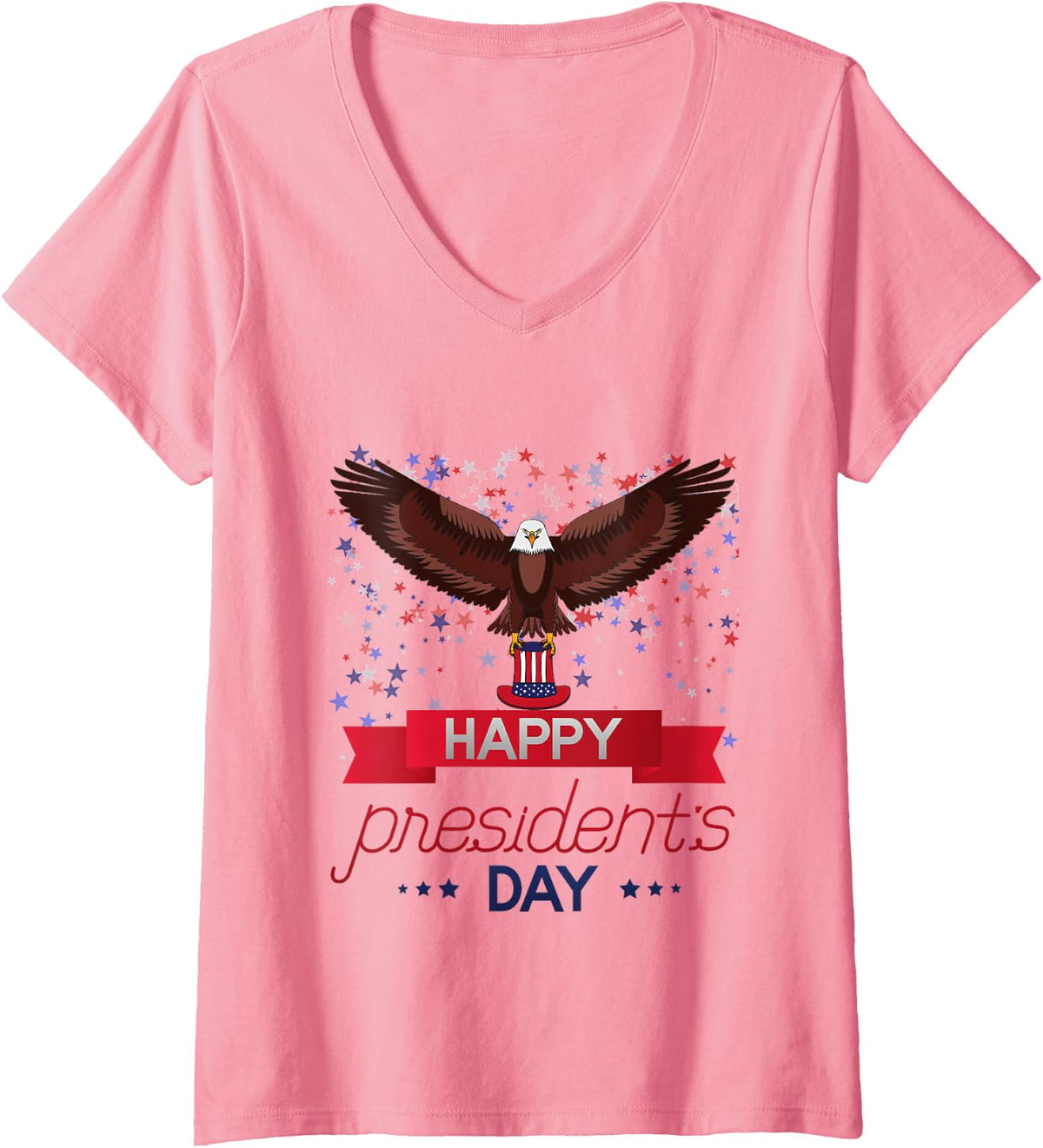 Women's Happy President's Day American Eagle American Patriot V-Neck T-Shirt - Pink