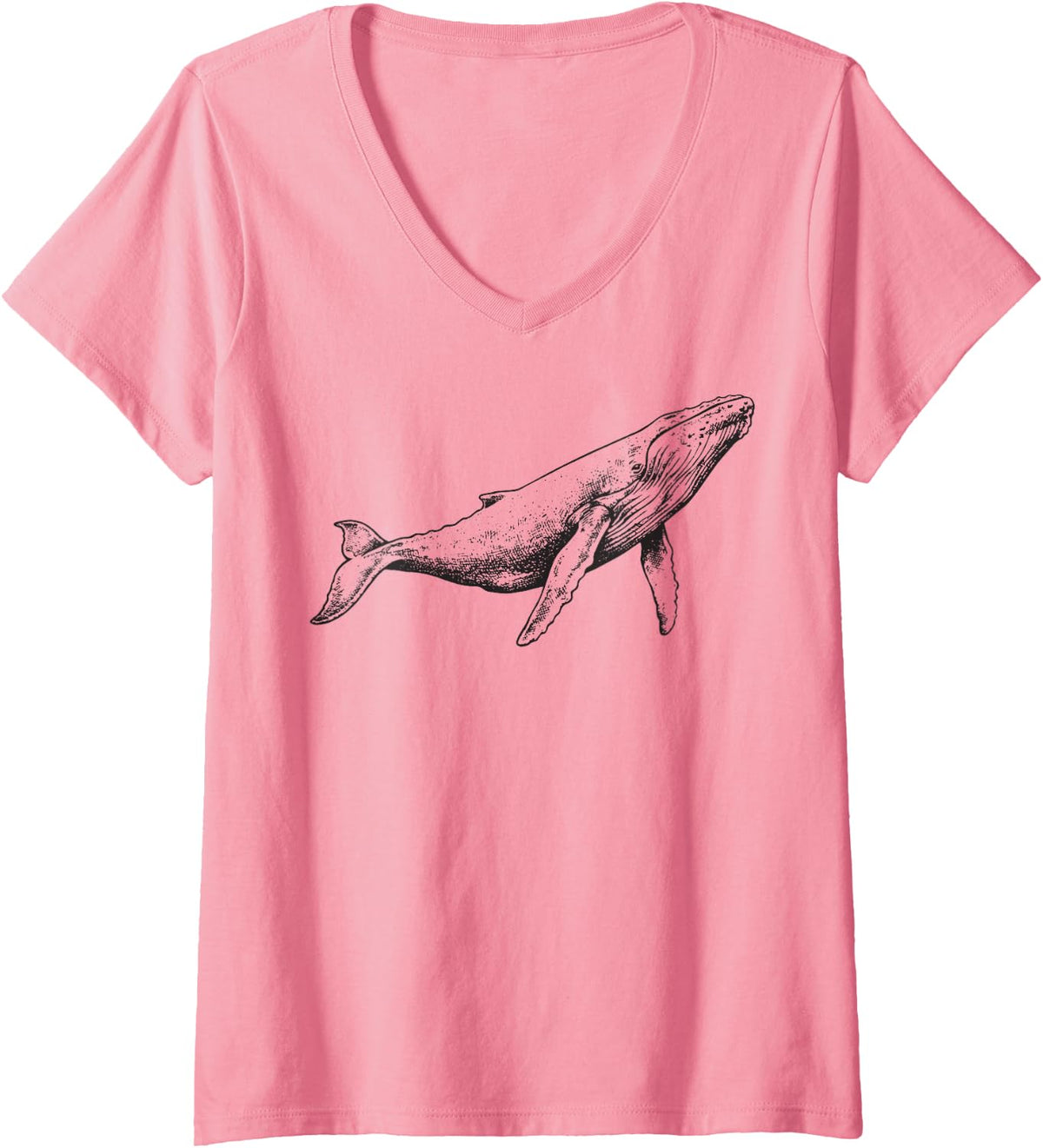 Women's Humpback Whale Illustration V-Neck T-Shirt - Pink