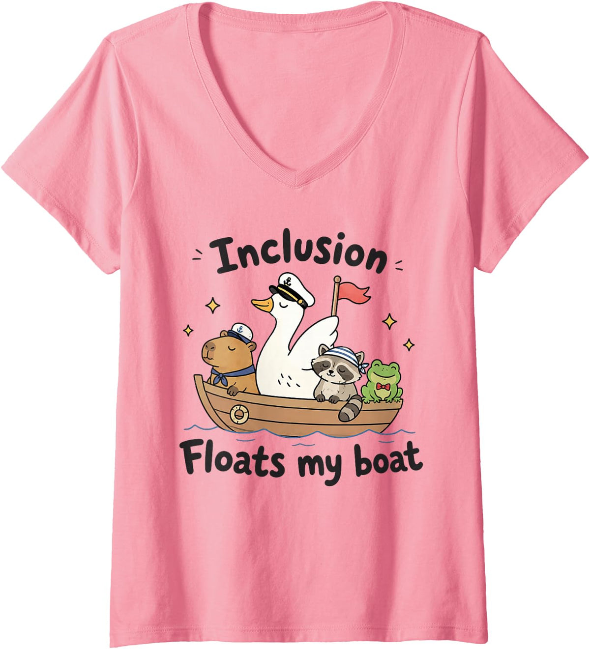 Women's Autism Awareness Neurodiversity Inclusion Floats My Boat V-Neck T-Shirt - Pink