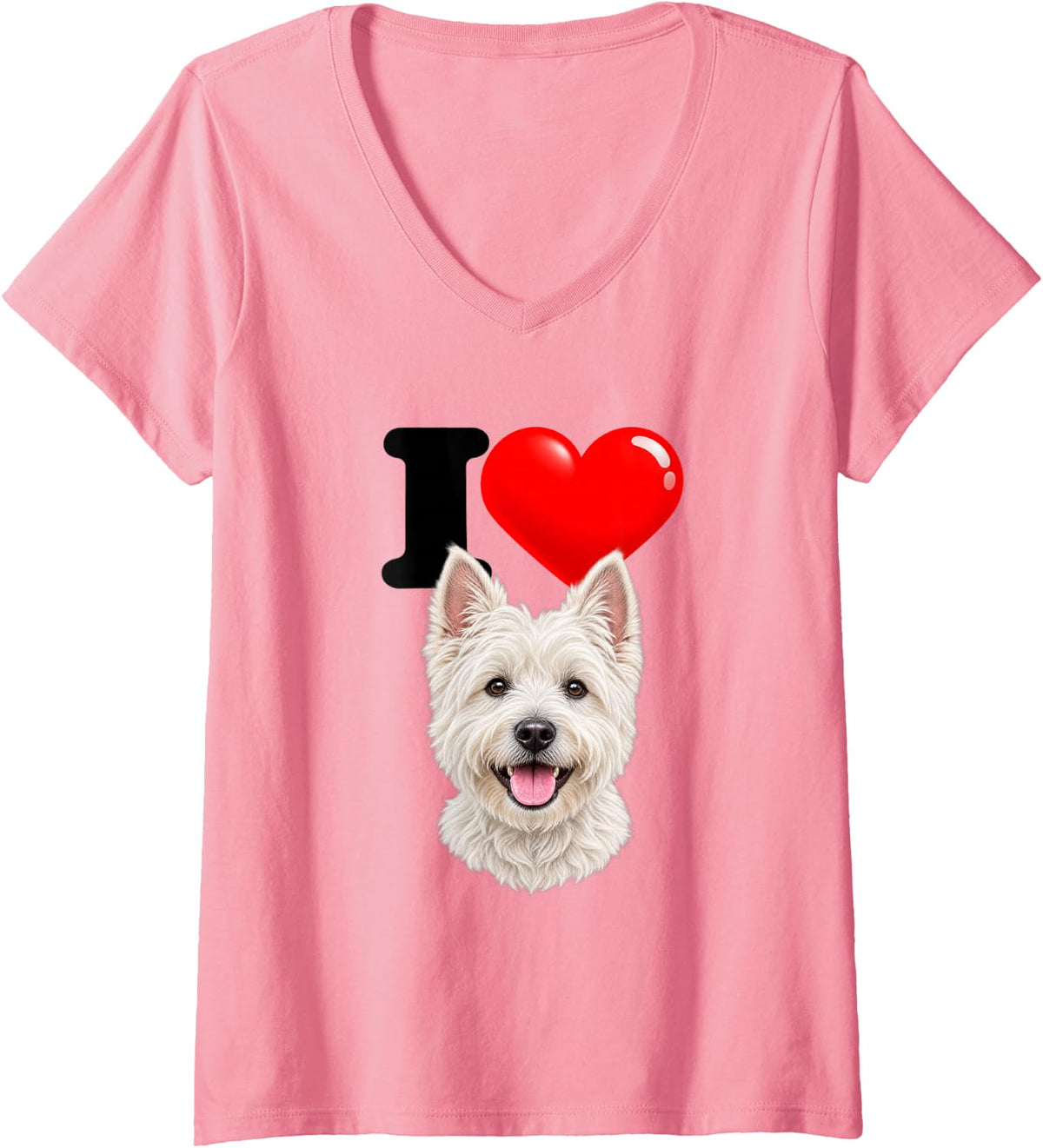 Women's I Love West Highland White Terrier Cute Dog Mom Dad V-Neck T-Shirt - Pink