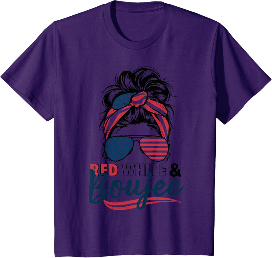 Red White and Boujee Shirt | Funny 4th of July Tee Women Kids Men T-Shirt - Purple