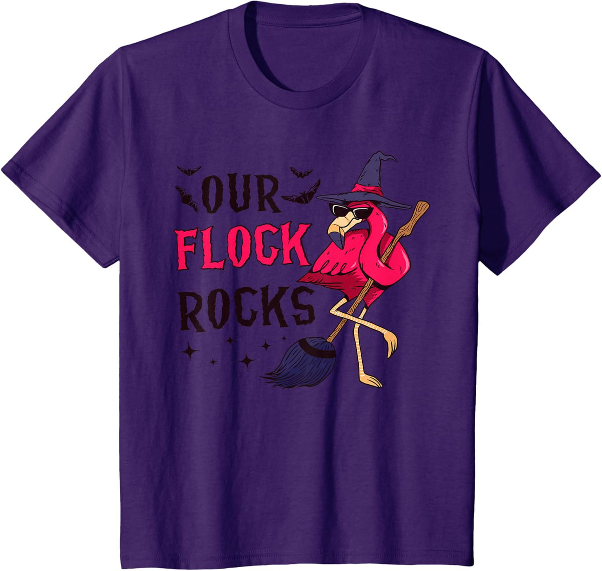 Our Flock Rocks Flamingo Halloween Funny Family Matching T-Shirt - Purple