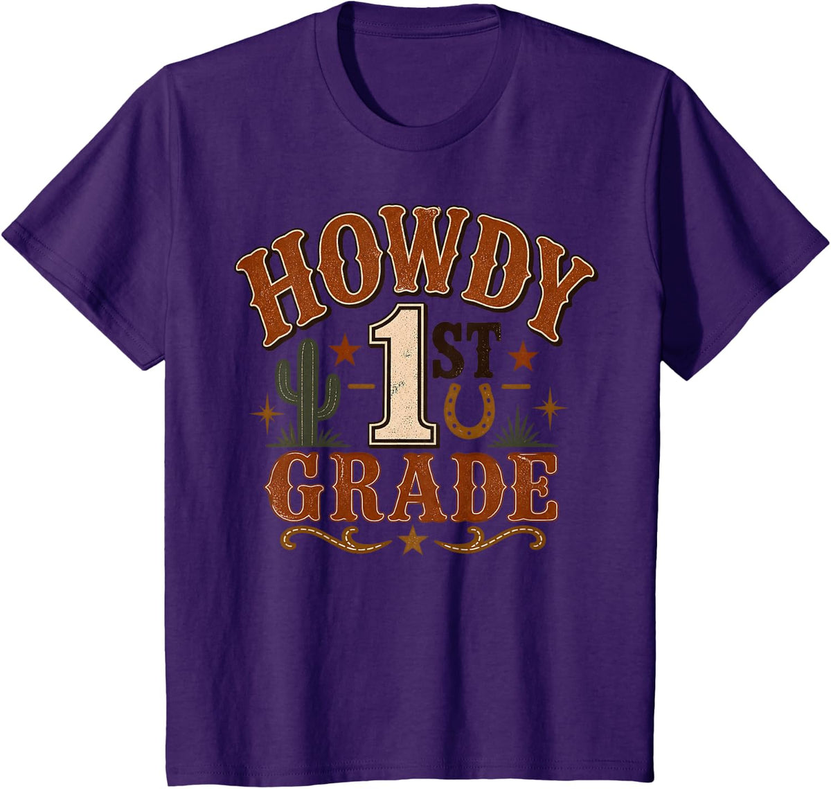 Howdy First Grade Western Back to School Teacher Gift T-Shirt - Purple