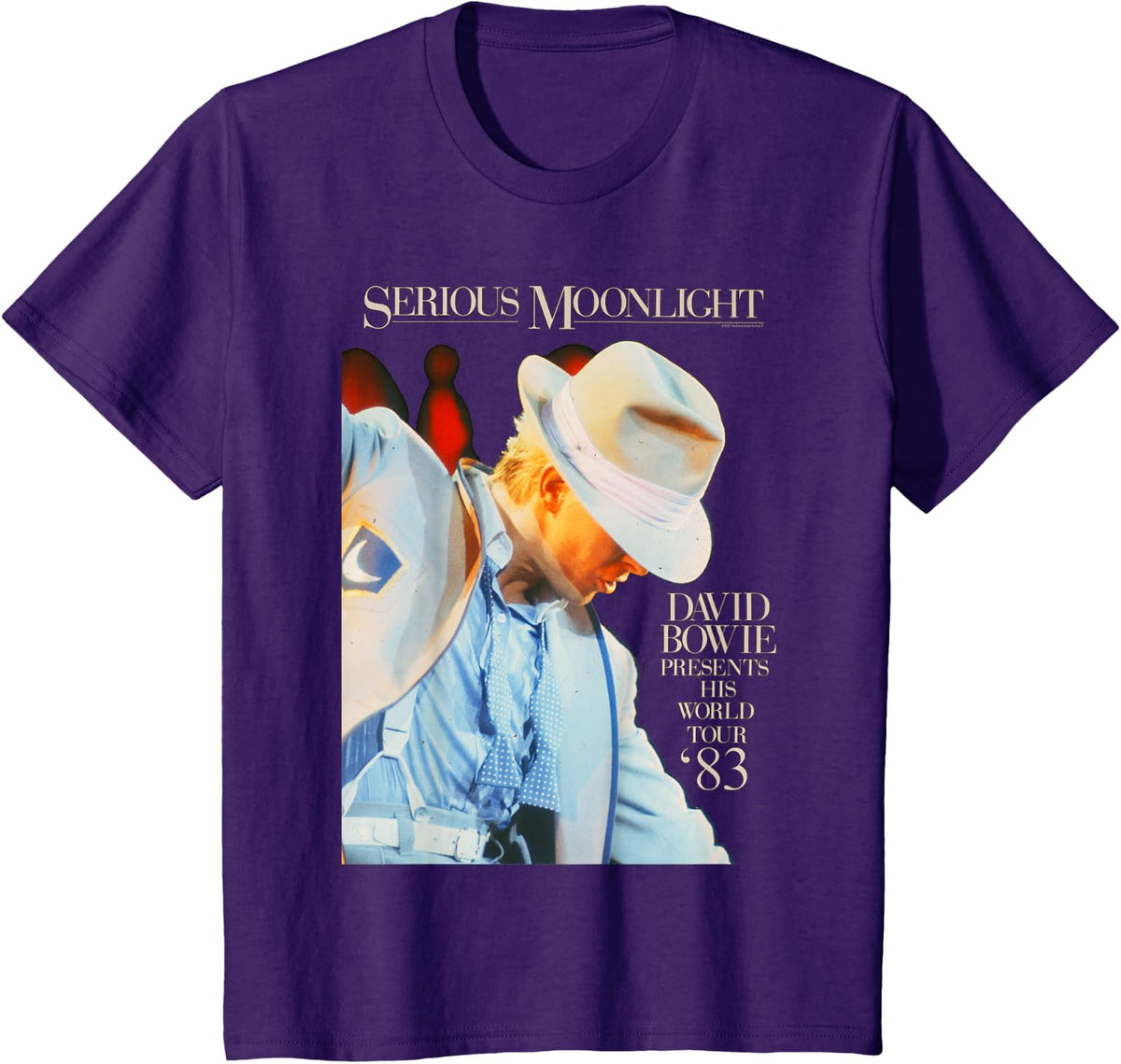 Official David Bowie Music Rock Serious Moonlight T-Shirt - Purple