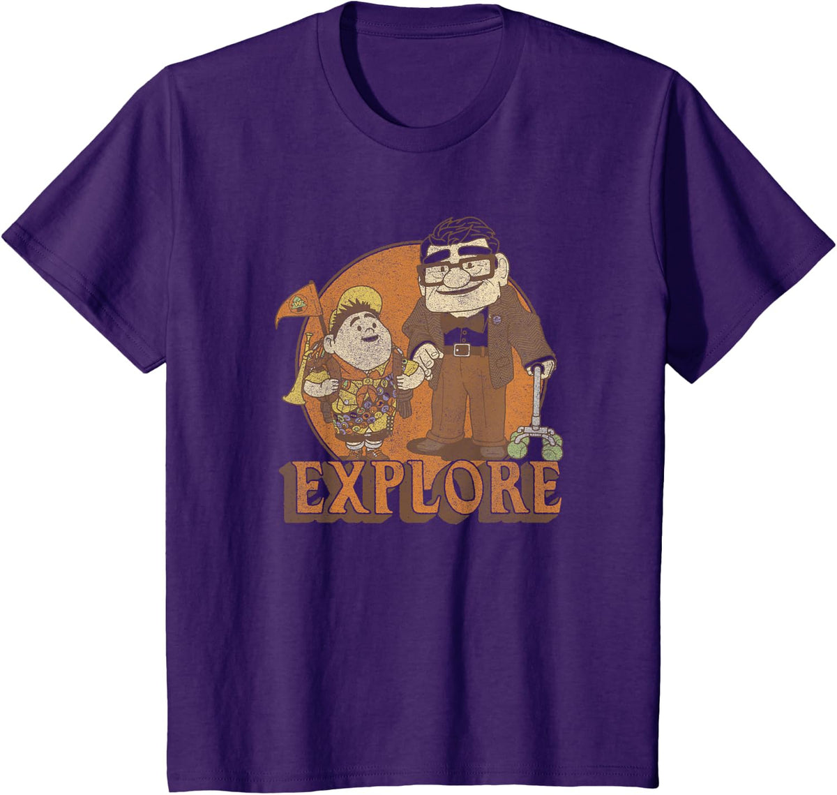 Disney Pixar Up Explore Russell & Carl Vintage Circle Logo T-Shirt - Purple