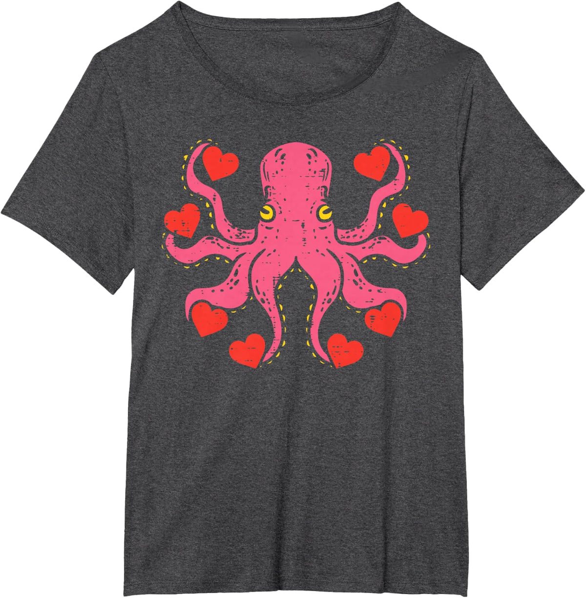 Valentines Day Octopus Hearts Funny Animal Men Women Kids T-Shirt - Dark Heather Grey