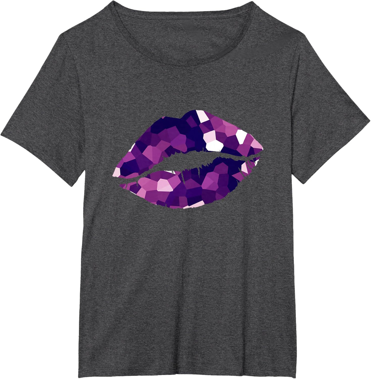 Crystal Purple Kiss Lips Valentine Love Good Vibe T-Shirt - Dark Heather Grey