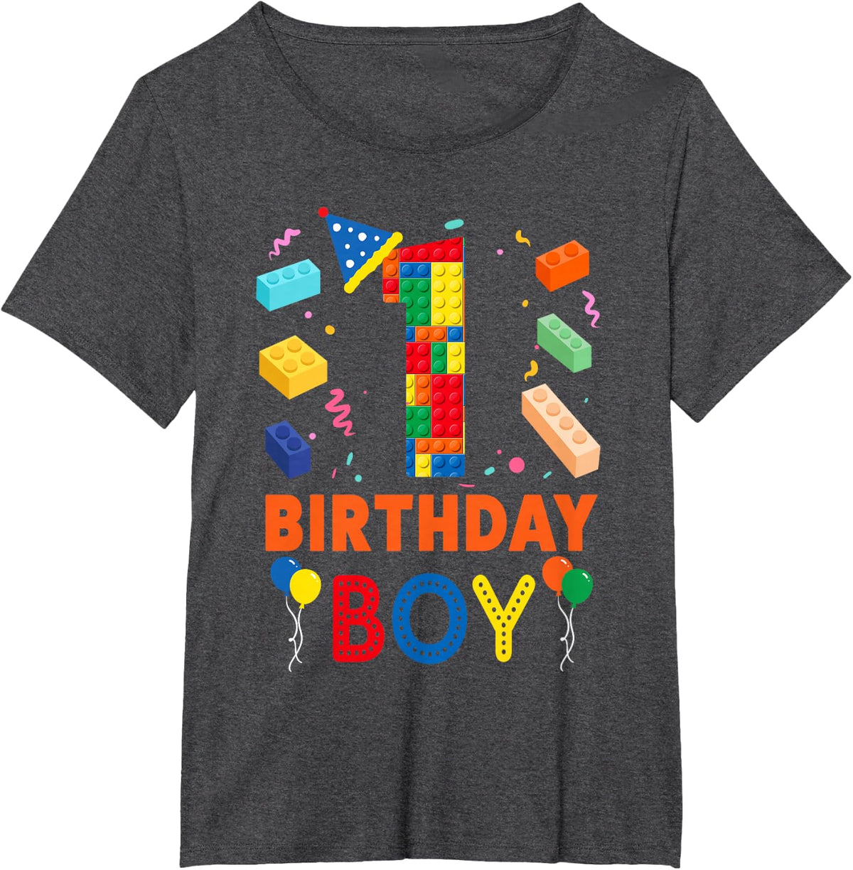 Kids 1 Year Old Building Blocks Master builder 1st Birthday T-Shirt - Dark Heather Grey