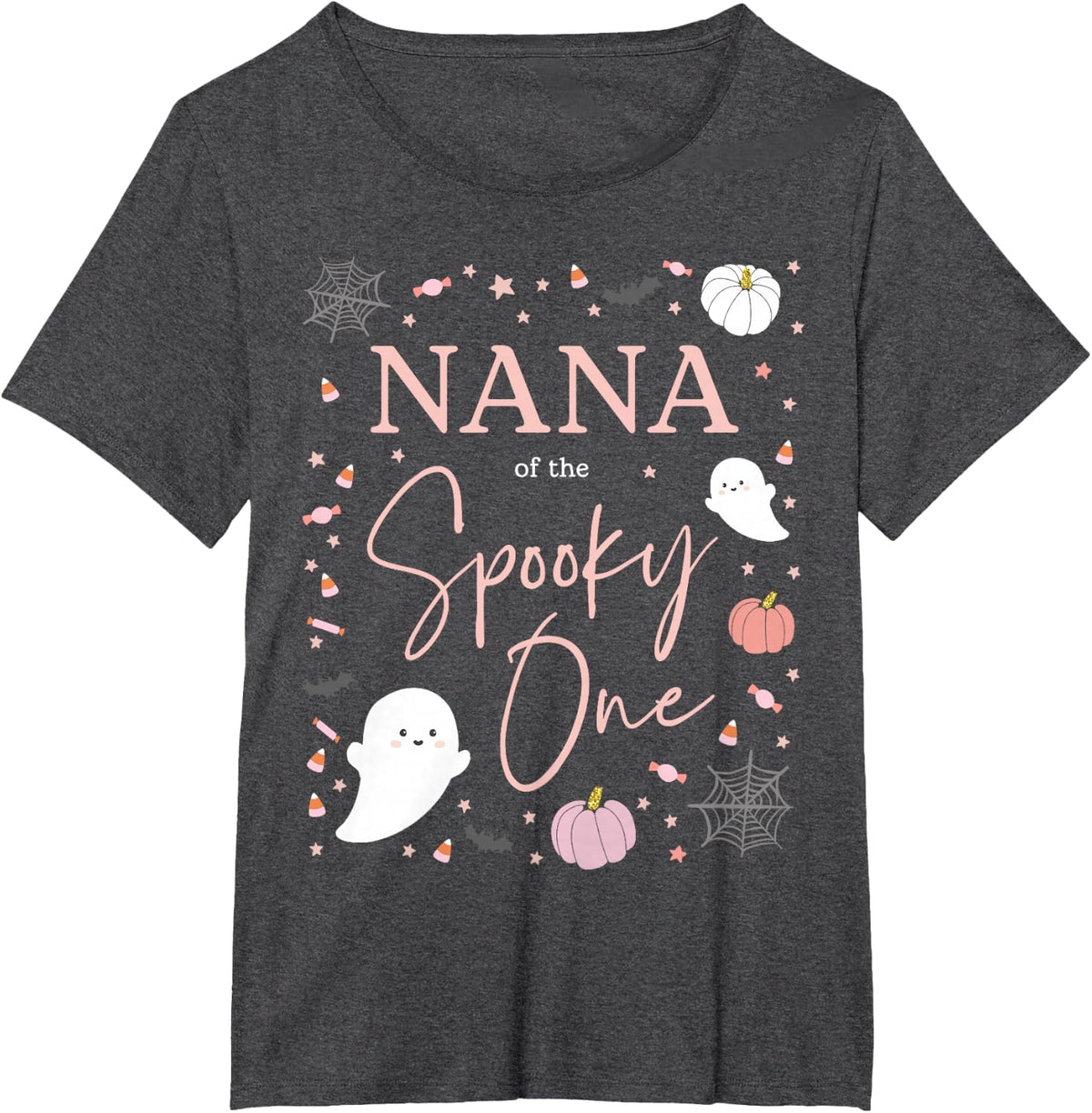 Nana of The Spooky One Girl First Birthday Pink Halloween T-Shirt - Dark Heather Grey