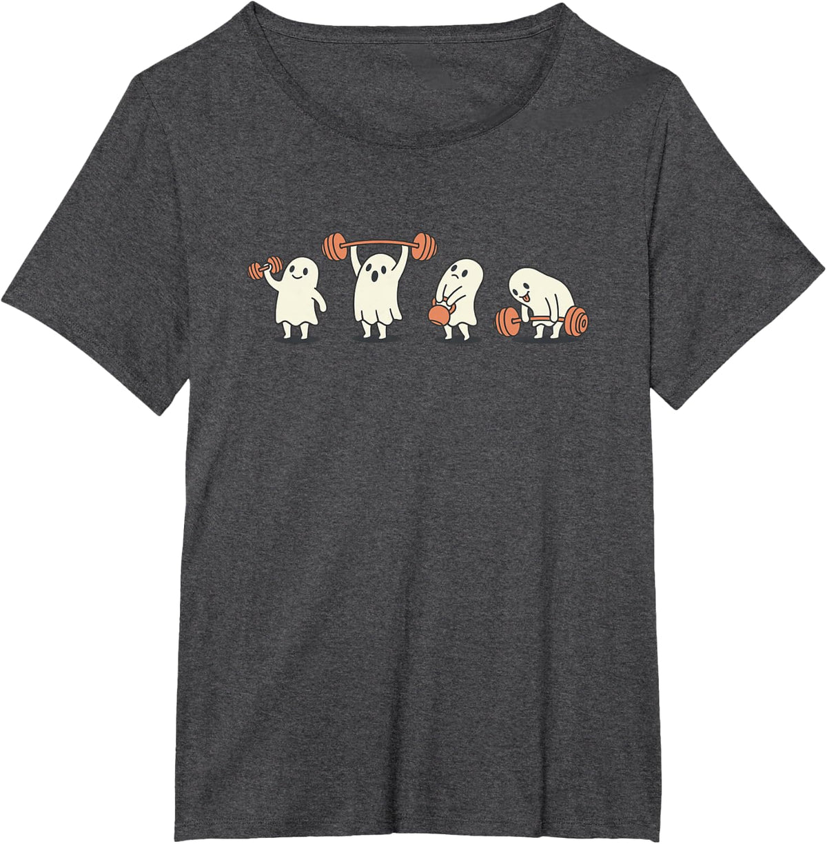 Spooky Gains Cute Ghost Gym Halloween Workout T-Shirt - Dark Heather Grey