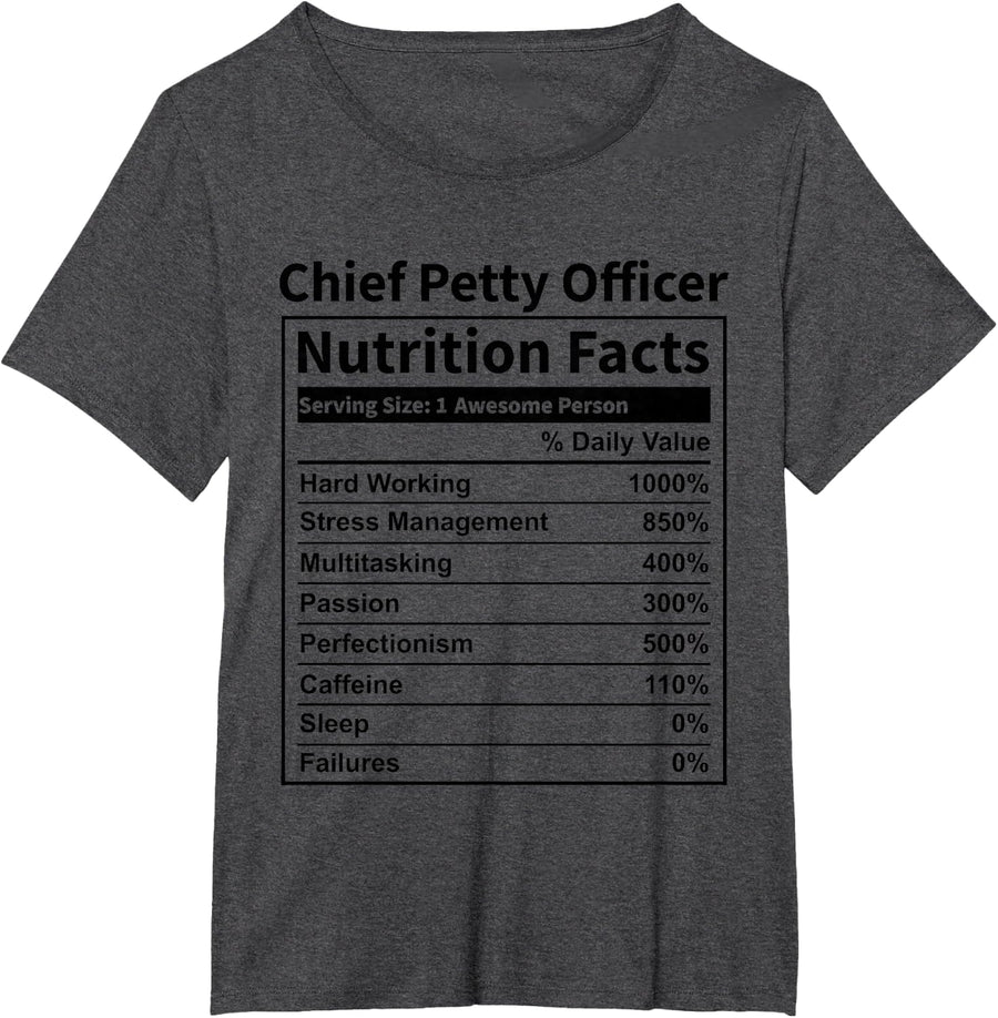 CPO Chief Petty Officer Nutrition Facts Funny for Men Women T-Shirt - Dark Heather Grey