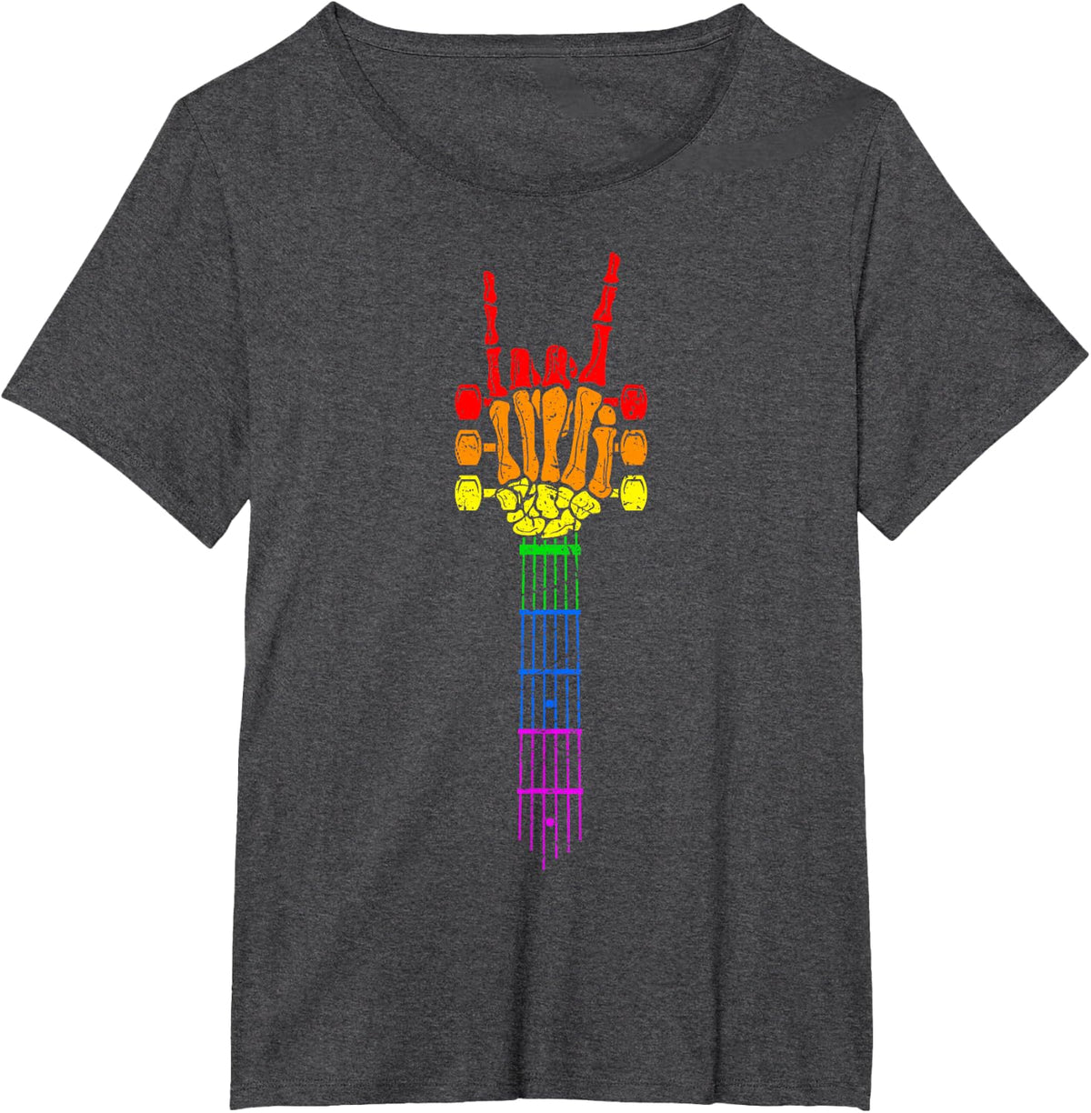 LGBT Rainbow Pride Rock & Roll Skeleton Guitar Music Lover T-Shirt - Dark Heather Grey