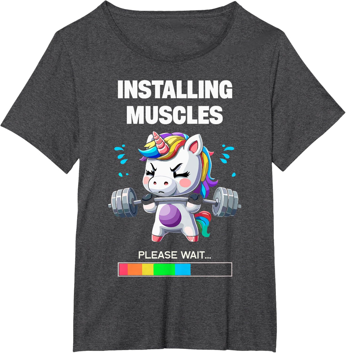Installing Muscles Funny Unicorn Workout Gym Weightlifting T-Shirt - Dark Heather Grey