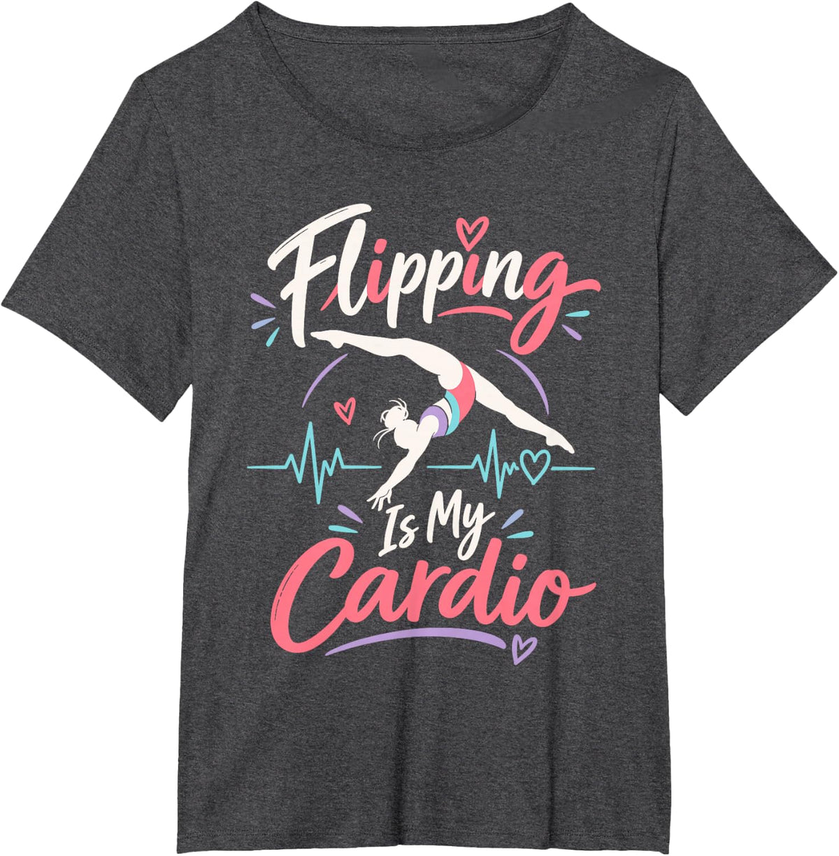 Cute Gymnast Flipping is My Cardio Gymnastics T-Shirt - Dark Heather Grey