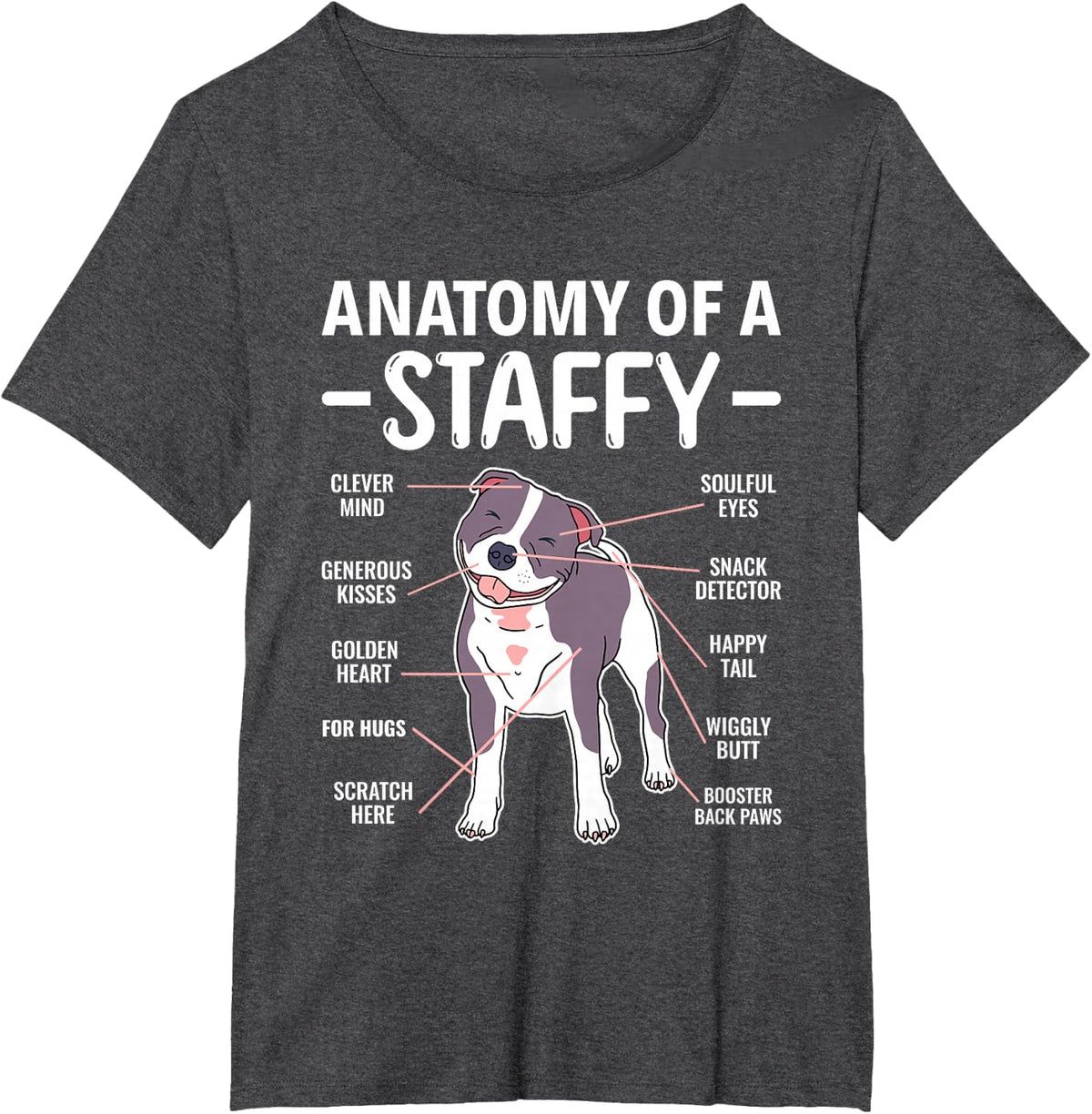 Anatomy of A Staffy Staffordshire Bull Terrier T-Shirt - Dark Heather Grey